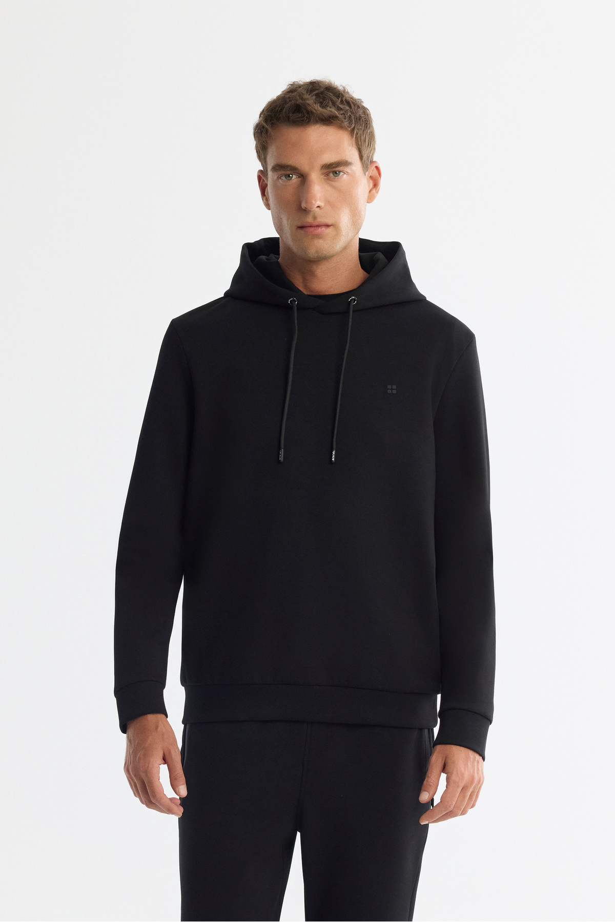 Erkek Siyah Kapüşonlu Esnek Yumuşak Doku İnterlok Kumaş Basic Regular Fit Sweatshirt B001101