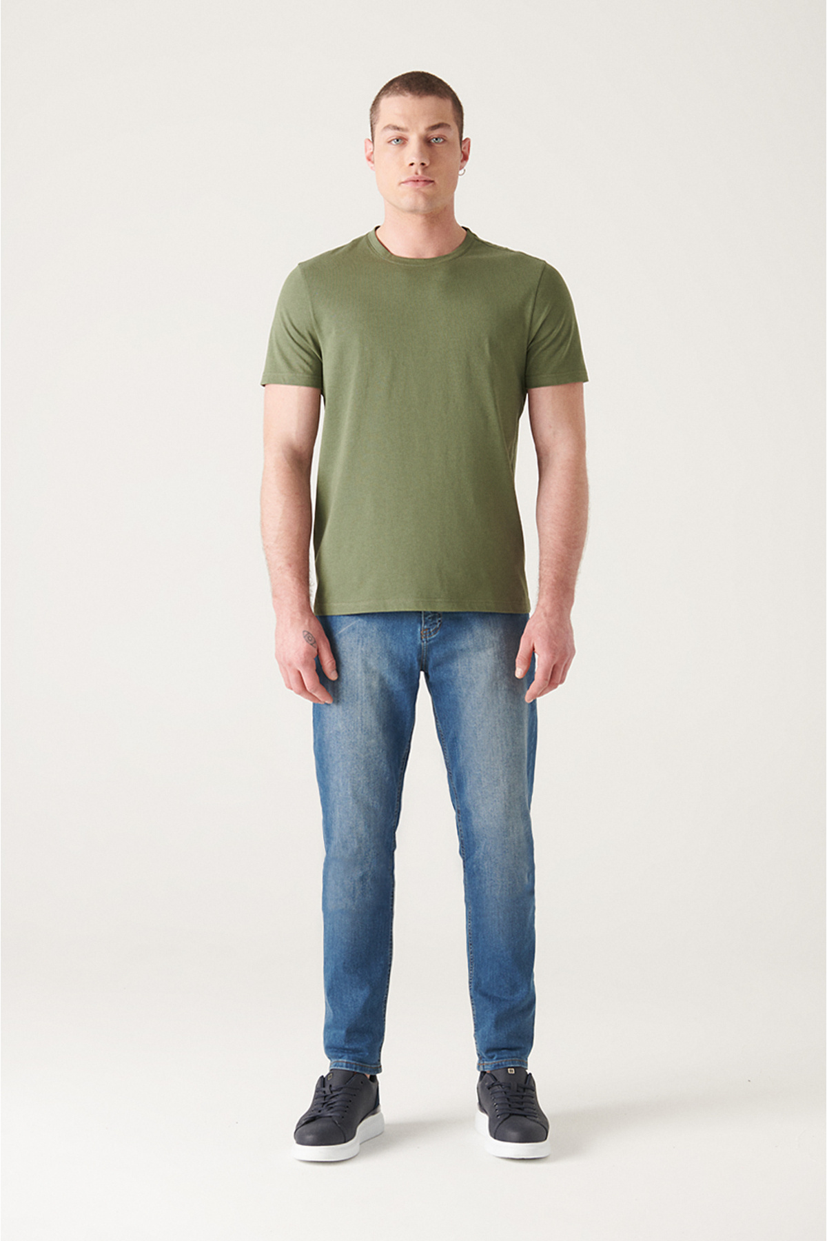 Avva Erkek Haki Basic Pamuklu T-shirt E001000 görsel 6