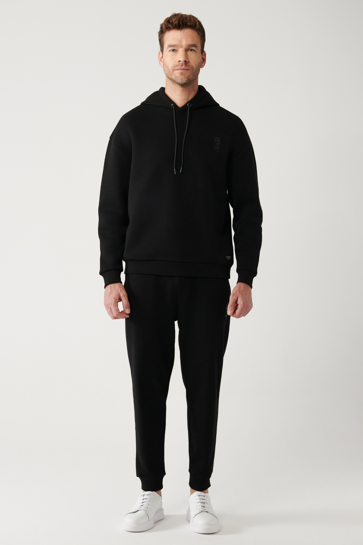 Avva Erkek Siyah Şardonlu Kumaş Kapüşonlu Yaka Gofre Baskılı Oversize Sweatshirt A32Y1190 görsel 6