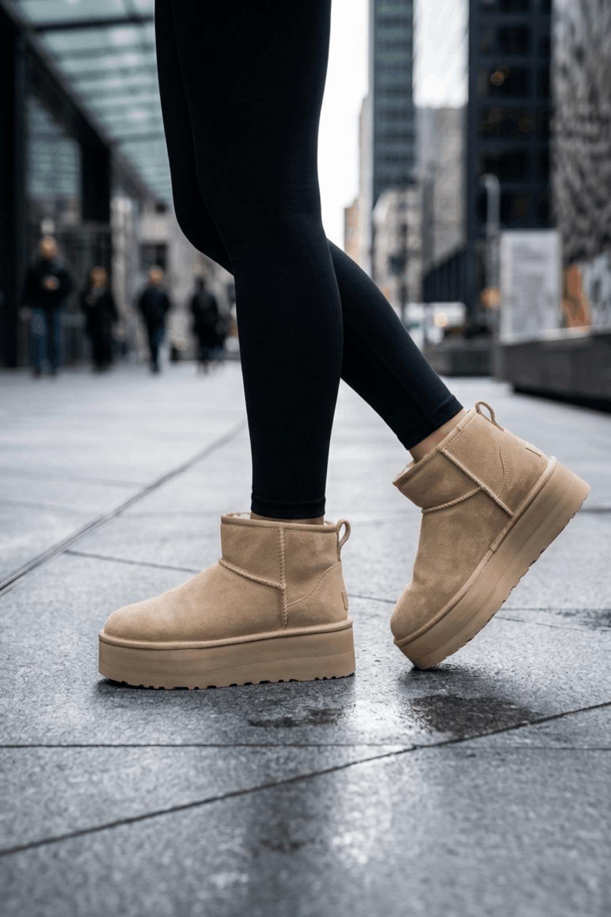 Neon Shoes Kadın Süet Içi Tüylü Yüksek Kalın Taban Kışlık Dışarı Bot & Bootie görsel 3