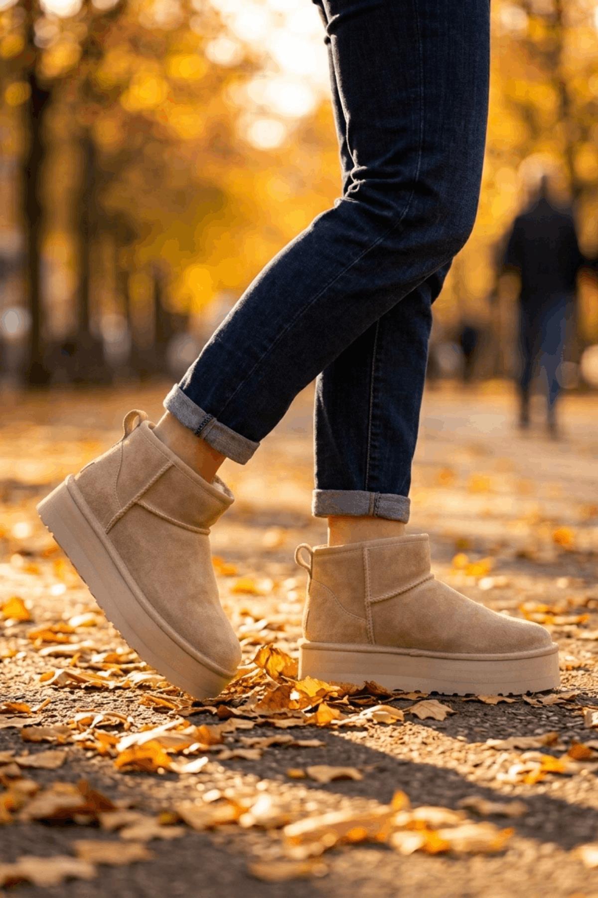 Neon Shoes Kadın Süet Içi Tüylü Yüksek Kalın Taban Kışlık Dışarı Bot & Bootie görsel 4