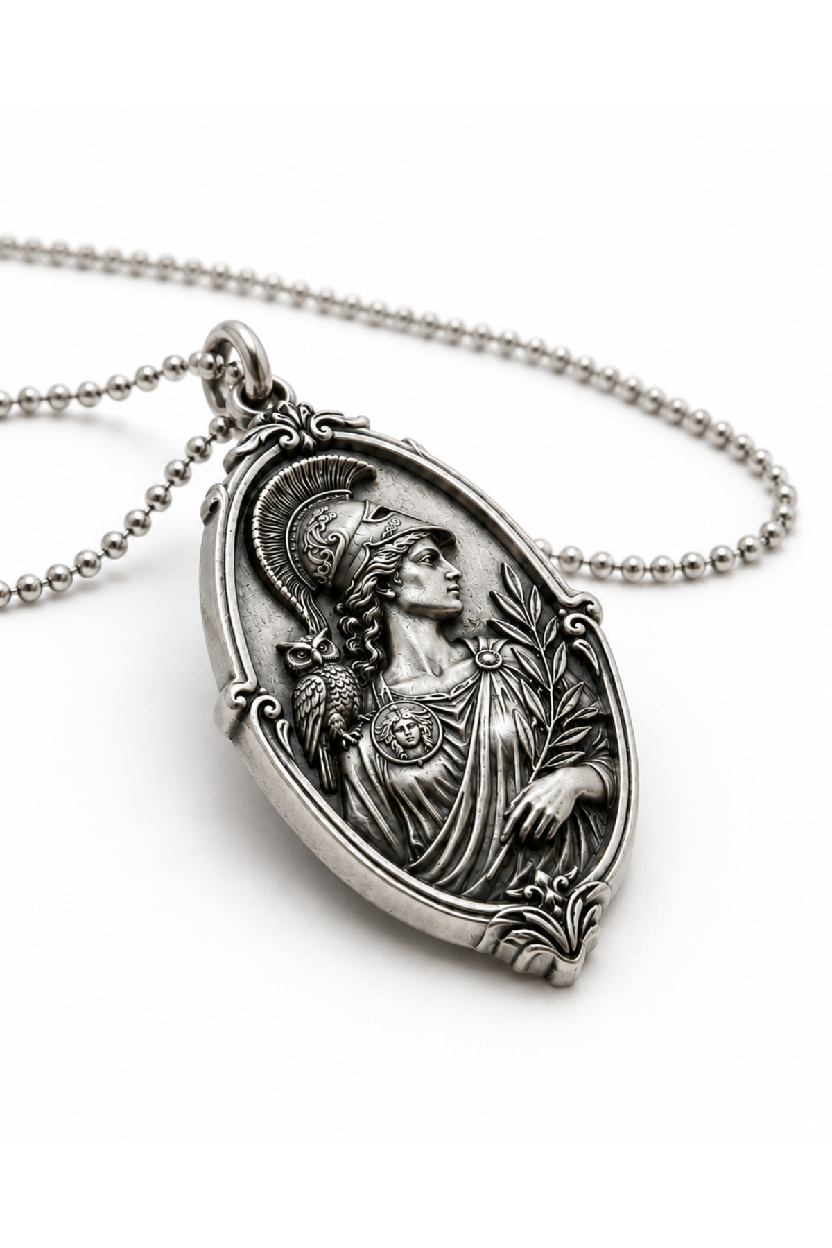 Coy Diamond Athena Figürlü Antik Yunan Kolye, Baykuş ve Zeytin Dalı Detaylı Vintage Madalyon, Unisex görsel 5