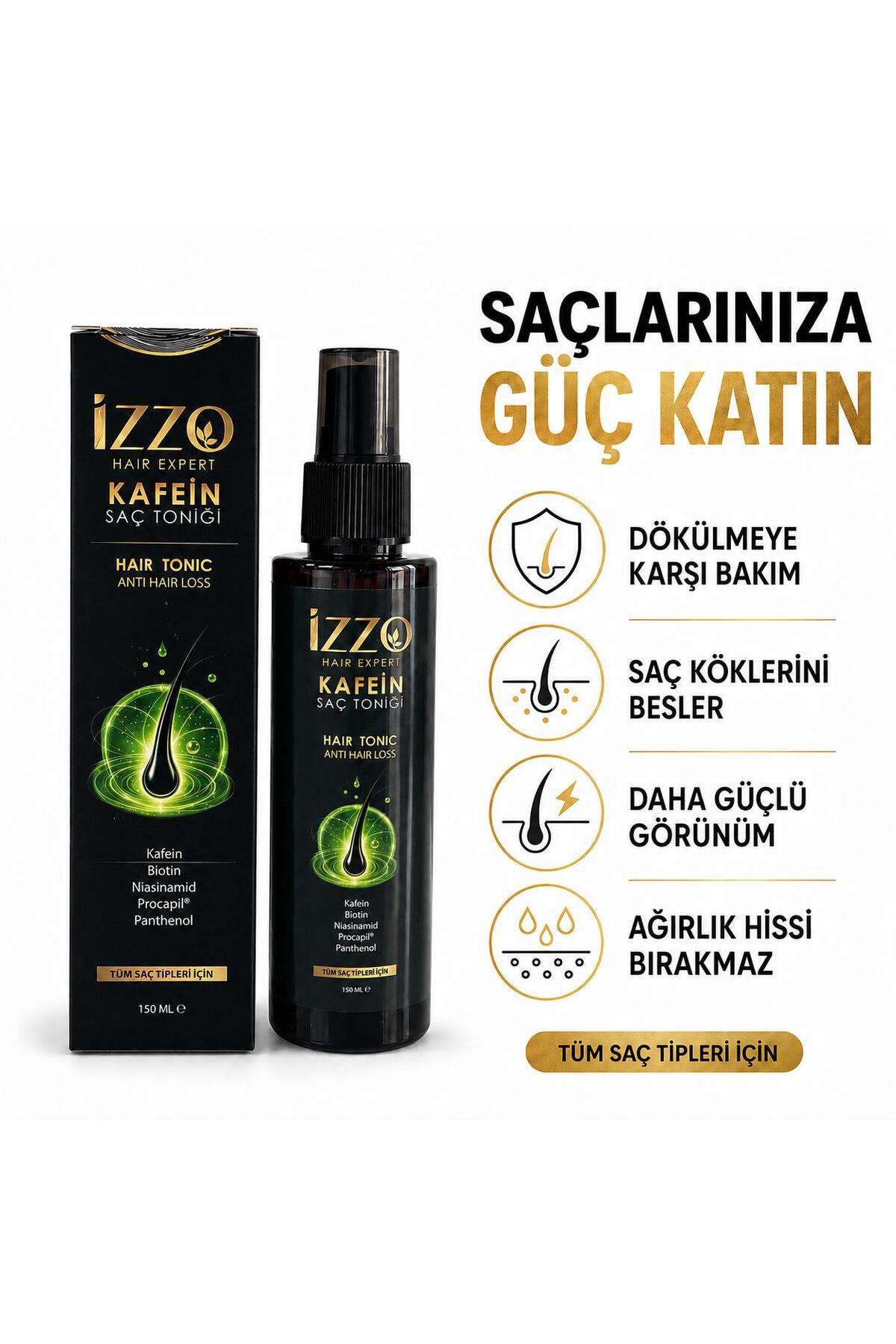 Kafein Saç Toniği 150 ml | Saç Dökülmesi Kök Uyarıcı Bakım | Procapil®, Biotin, Niasinamid, Kafein ve Panthenol İçeren Hair Tonic — IZZO-KTN-150 — تصویر 2 از 5
