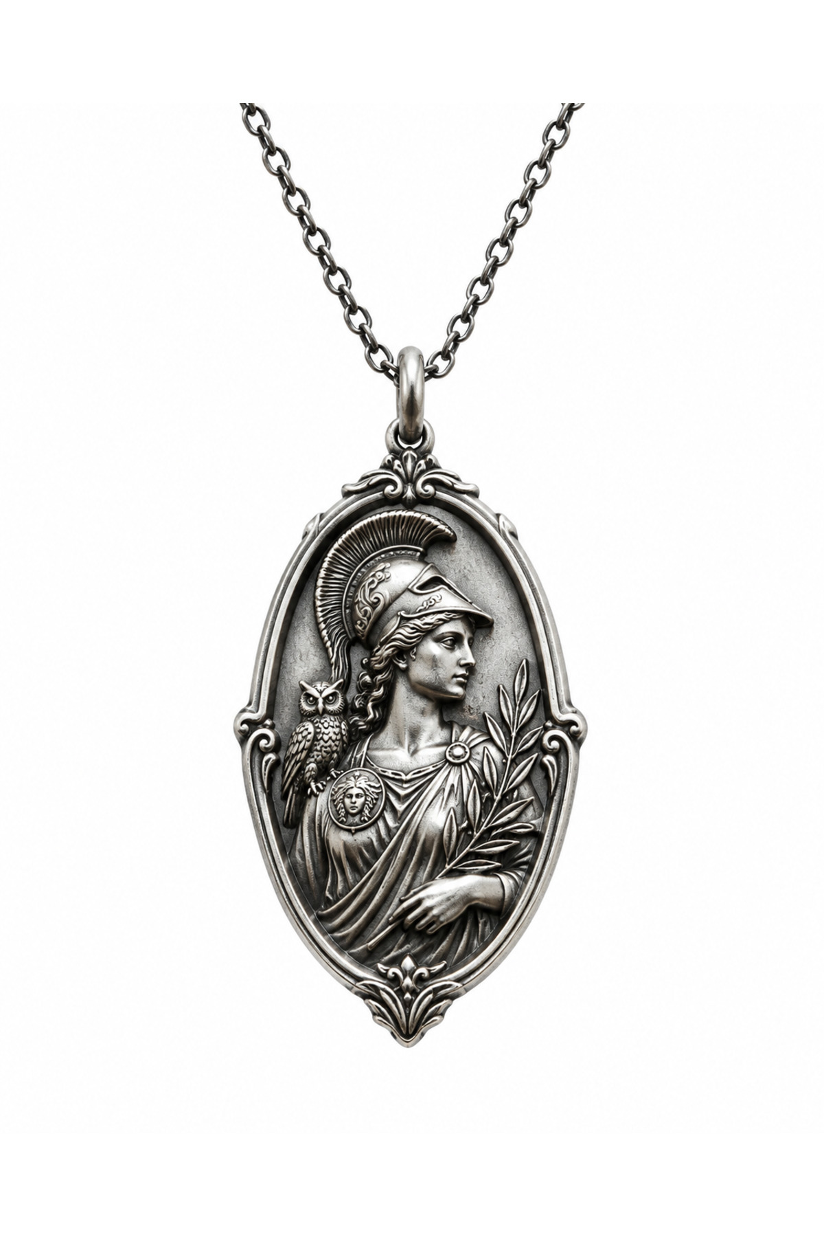 Coy Diamond Athena Figürlü Antik Yunan Kolye, Baykuş ve Zeytin Dalı Detaylı Vintage Madalyon, Unisex görsel 2