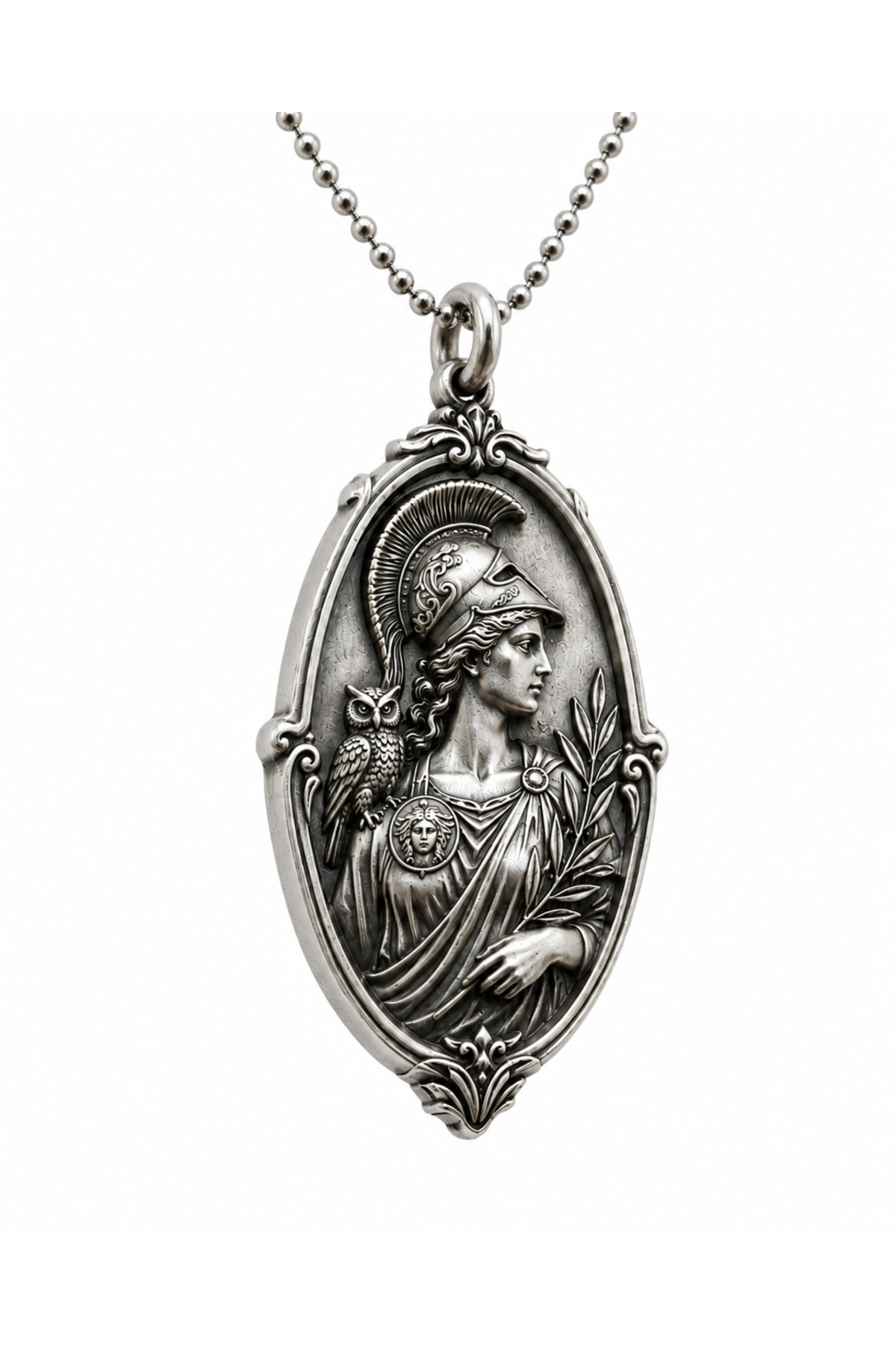 Coy Diamond Athena Figürlü Antik Yunan Kolye, Baykuş ve Zeytin Dalı Detaylı Vintage Madalyon, Unisex görsel 4