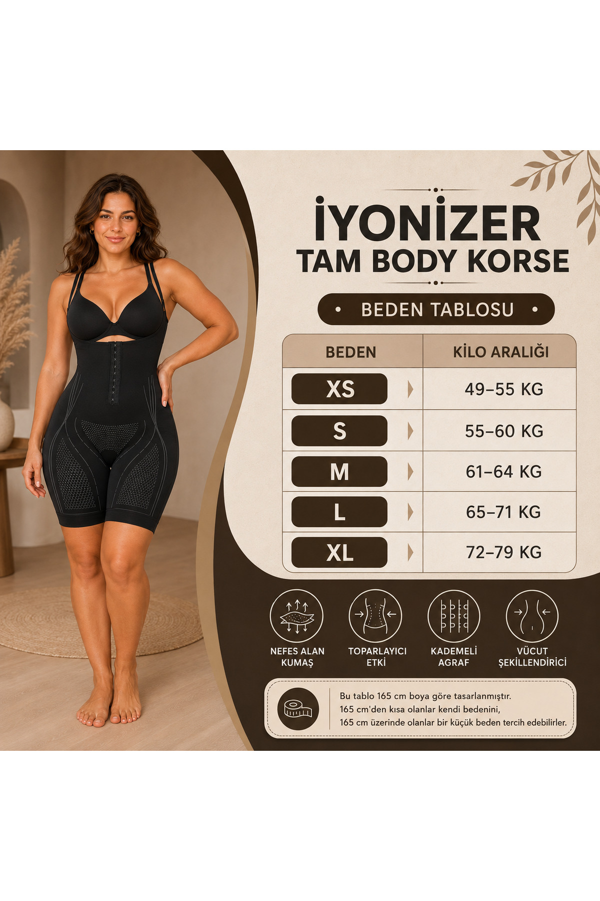 REYNEV Şekillendirici Tulum Korse Kadın Önden Açılabilir Göğüs Bölgesi Açık Uyluk Toparlayan Body siyah görsel 3