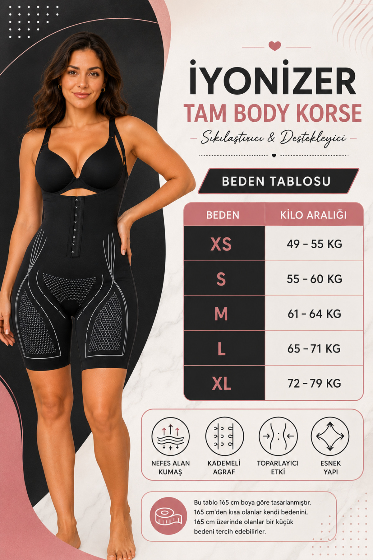 giyindegel Kadın Bel Görünüm Korse Body Sütyensiz Agraflı Uzun Paçalı Kalça Toparlayıcı Fashion İç Giyim Bej görsel 3