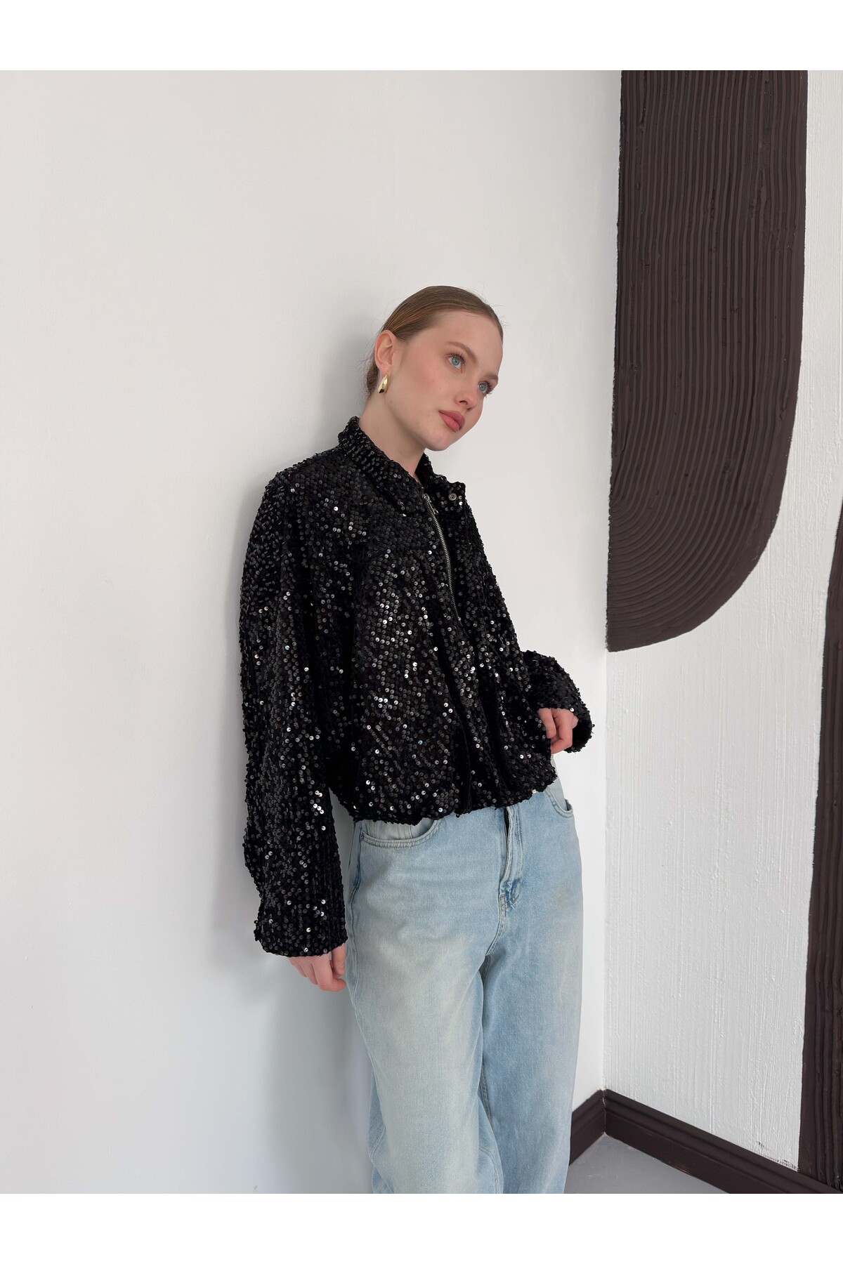 VERYMODA Payetli Oversize Kadın Ceket, Fermuarlı Işıltılı Şık Üst | F2026 görsel 2