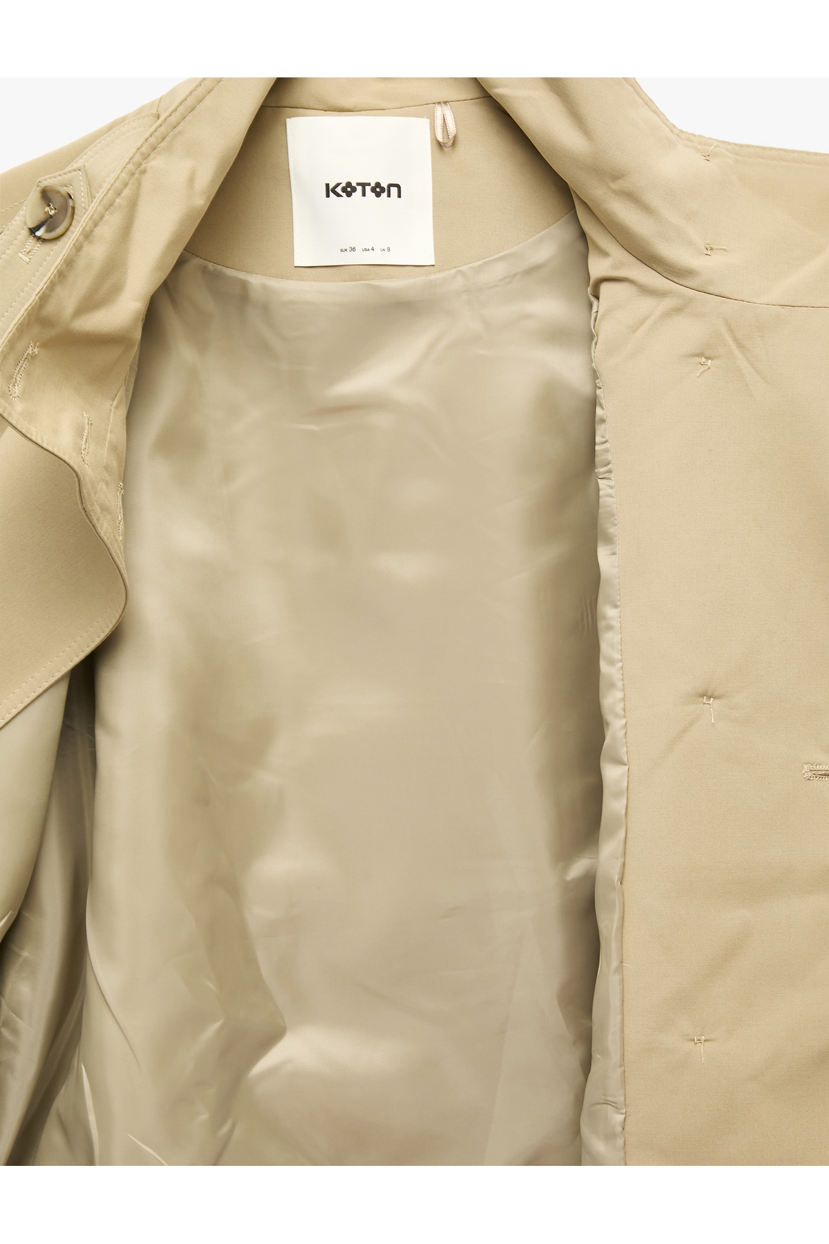 Koton Gabardin Kemerli Cepli Dik Yaka Reglan Kollu Kruvaze Trençkot görsel 8