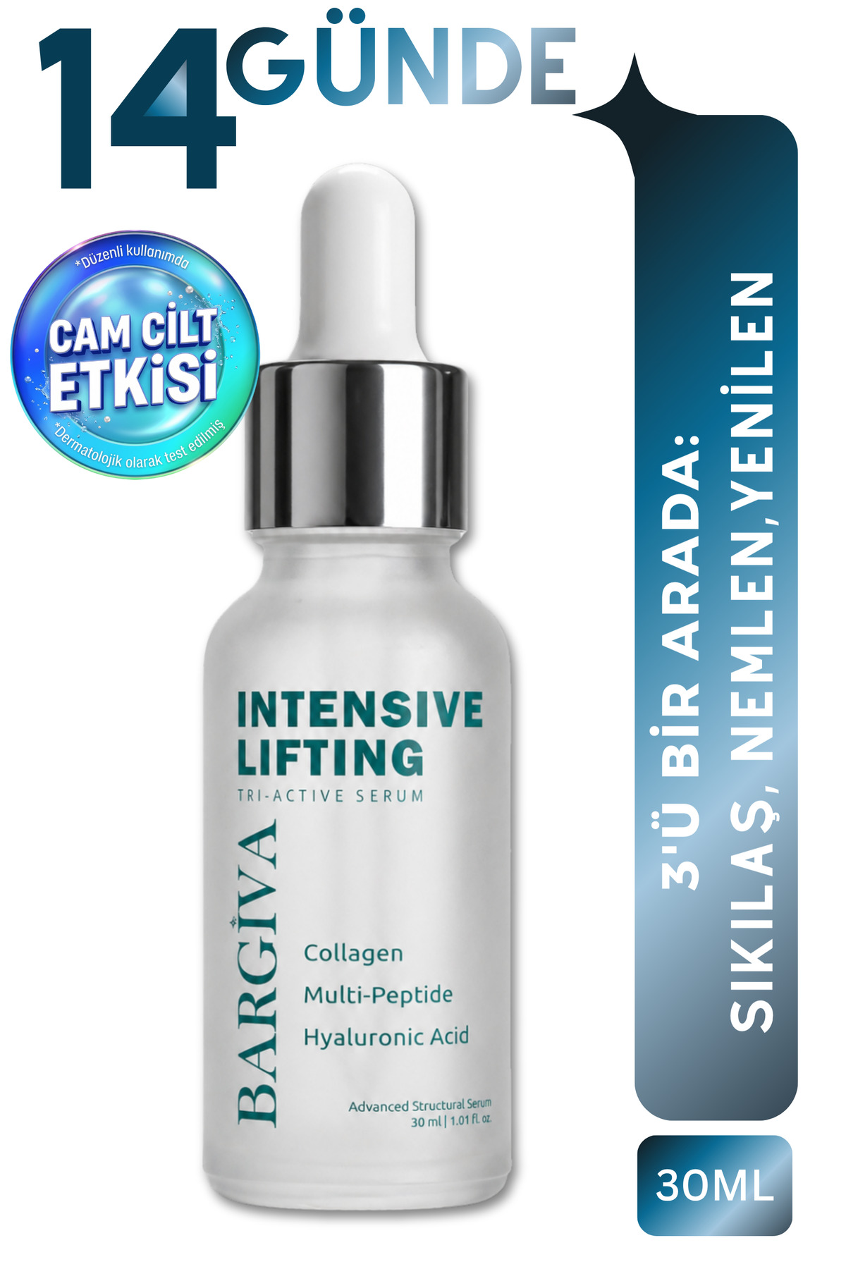 BARGİVA Intensive Lifting Yaşlanma Karşıtı Tri-Active Kolajen, Multi-Peptit ve Hyalüronik Asit Cilt Bakım Serumu 30 ml - Sıkılaştırıcı & Yoğun Nemlendirici — bargitrıactvsrm