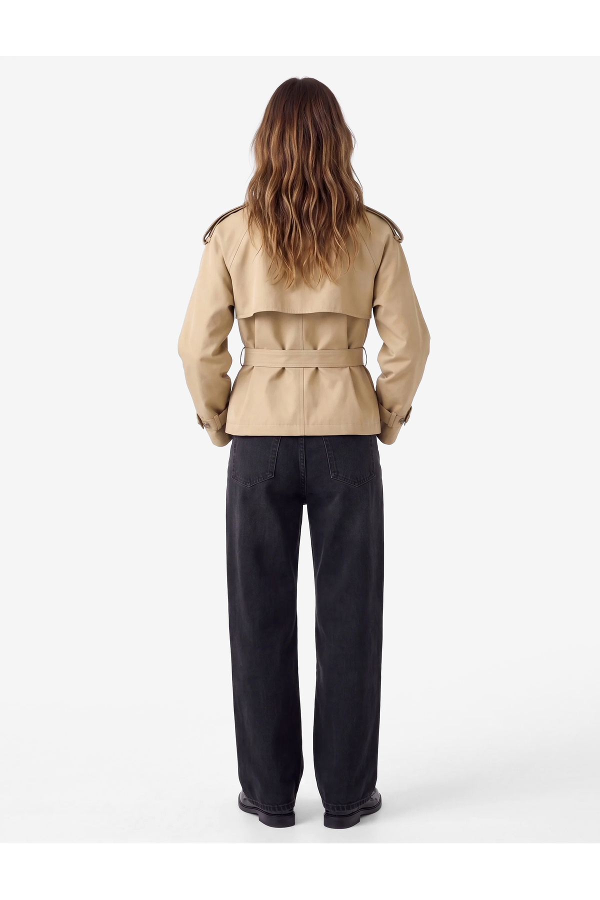 Koton Gabardin Kemerli Cepli Dik Yaka Reglan Kollu Kruvaze Trençkot görsel 3