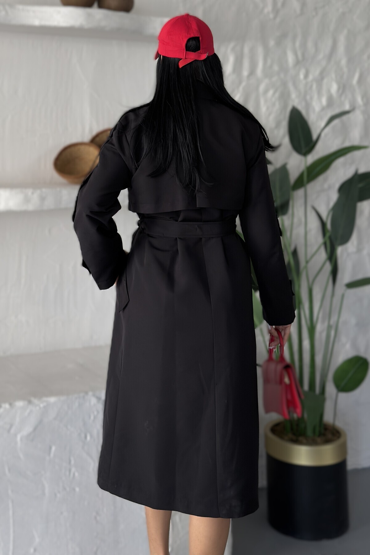 Moderk Uzun Rüzgarlıklı Oversize Kuşaklı Apoletli Kadın Trençkot Maxi Boy görsel 8