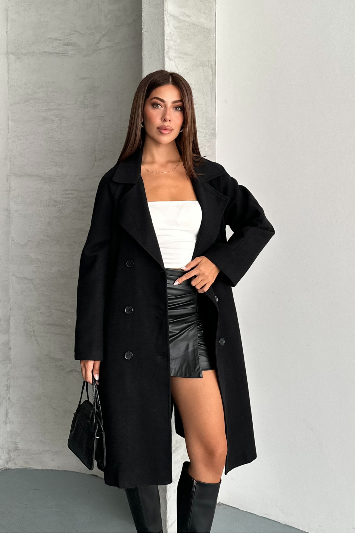 macharel jeans Kadın Yeni Sezon Astarlı Kaşe Kaban görsel 5