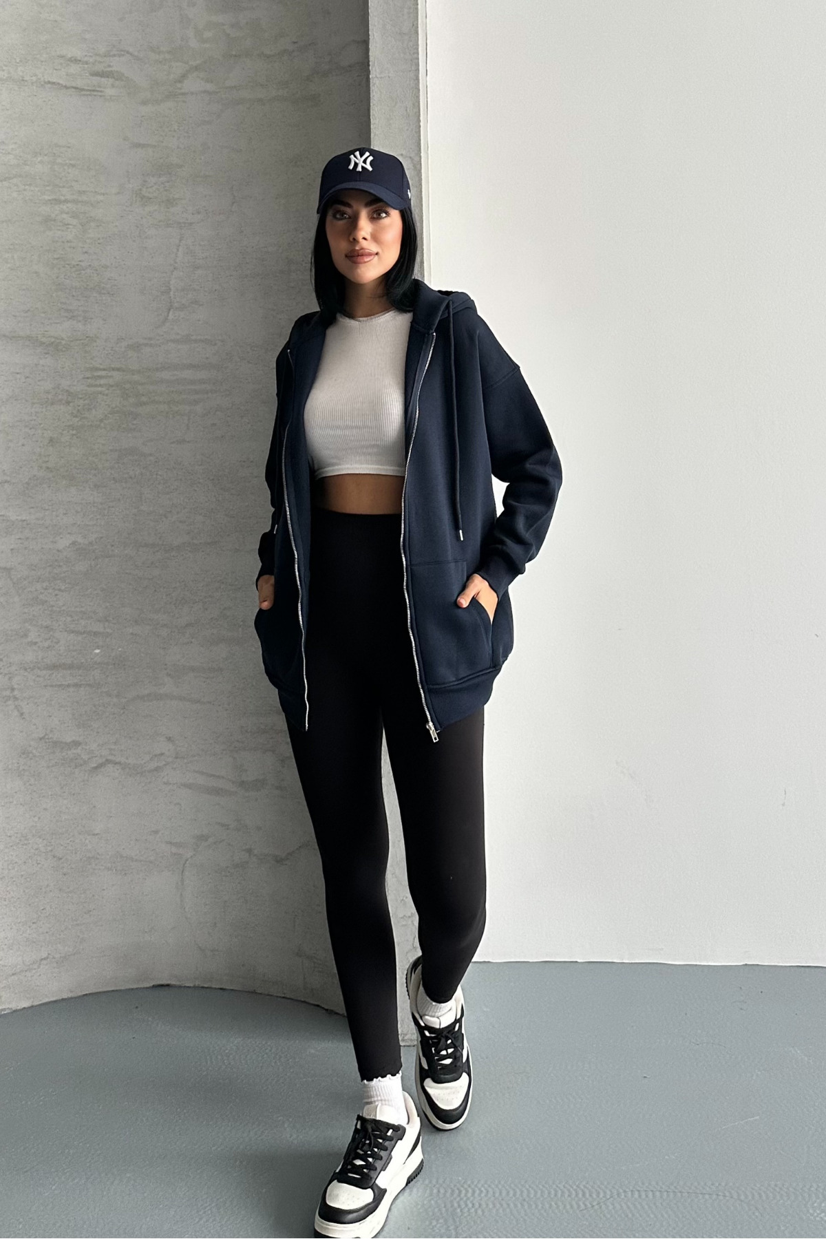 macharel jeans Oversize Kalıp 3 Iplik Şardonlu Metal Fermuarlı Kapşonlu Sweatshirt görsel 3