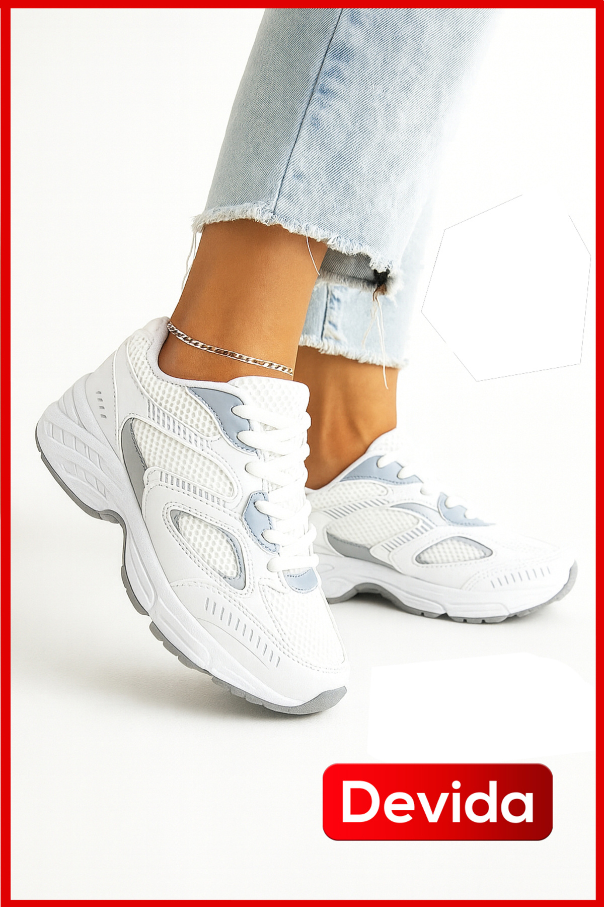 Devida Kadın Beyaz Spor Ayakkabı Günlük Rahat Kaymaz Air Taban Sneaker N110