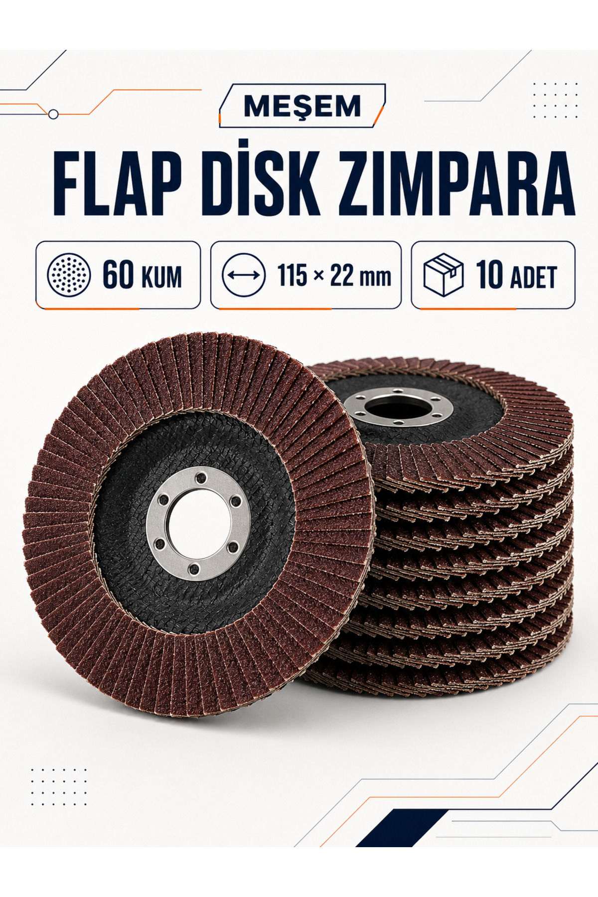 mikumiwapapamama Meşem Flap Disk Zımpara 60 Kum 115x22mm (10 Adet) - Fiyatı, Yorumları