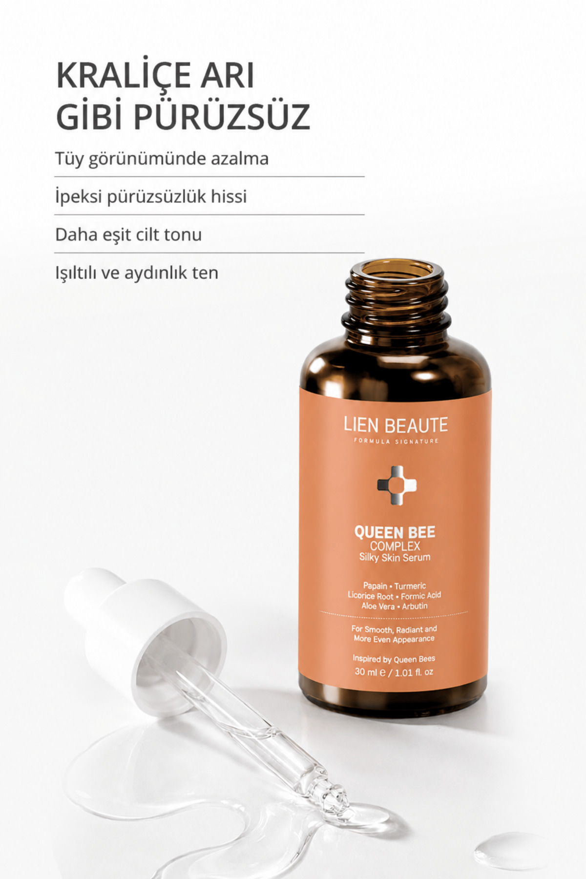 Kraliçe Arı Tüy Azaltıcı ve Ton Eşitleyici Serum, Tüy Dökücü Krem, Serum Roll On 3'lü Paket Tüm Vücut ve Yüz İçin Pürüzsüzleştirici Bakım Formik Asit Papaya Zerdeçal — queenset — تصویر 3 از 6