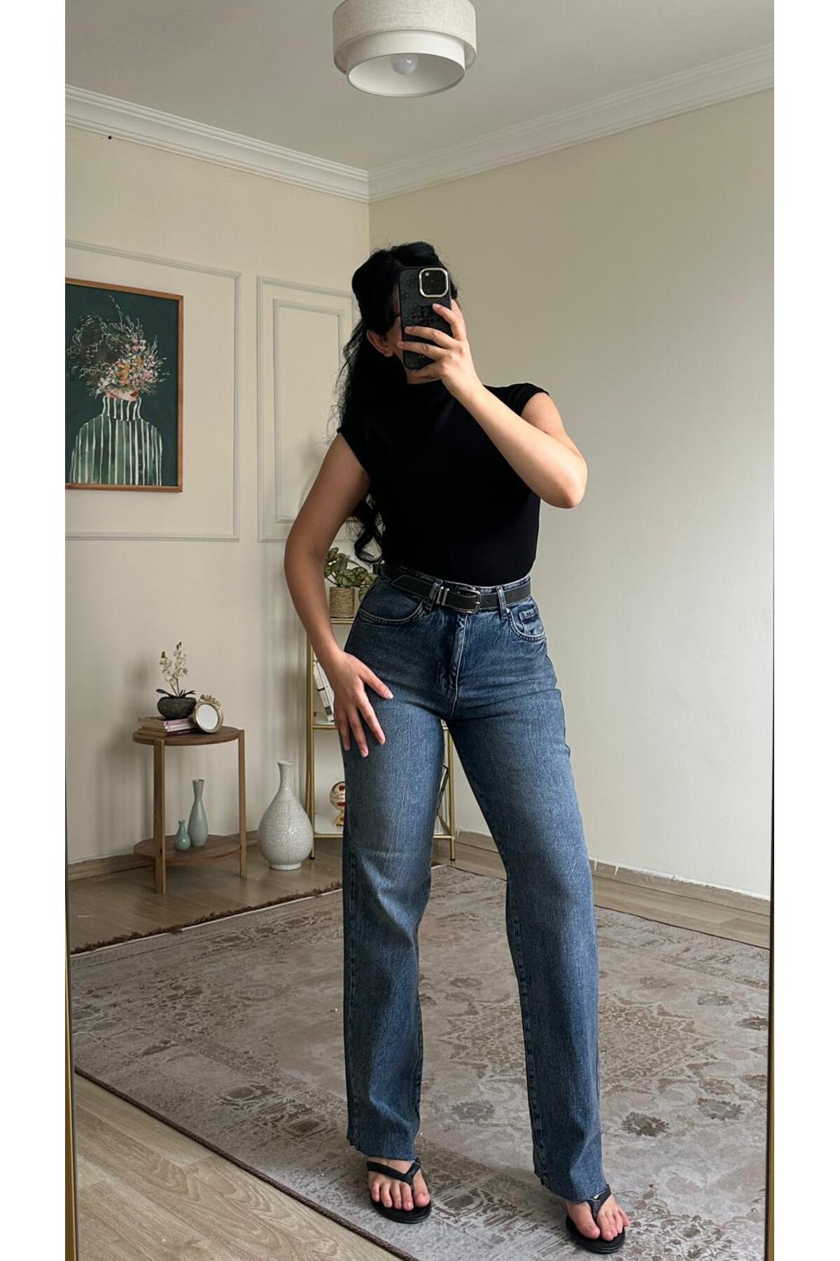 YELZEY BUTİK Premıum Classic Yüksek Bel Jean görsel 4