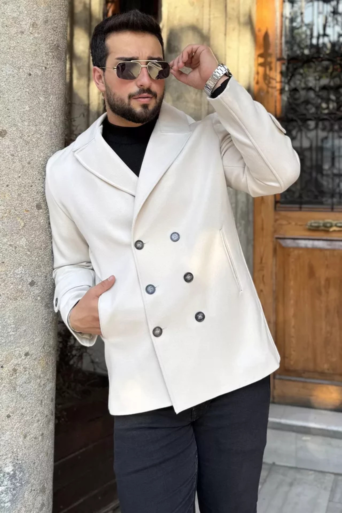 پالتو مردانه آستردار دو جیب کشمیر — کرم GULP-00018435 — تصویر 2 از 6