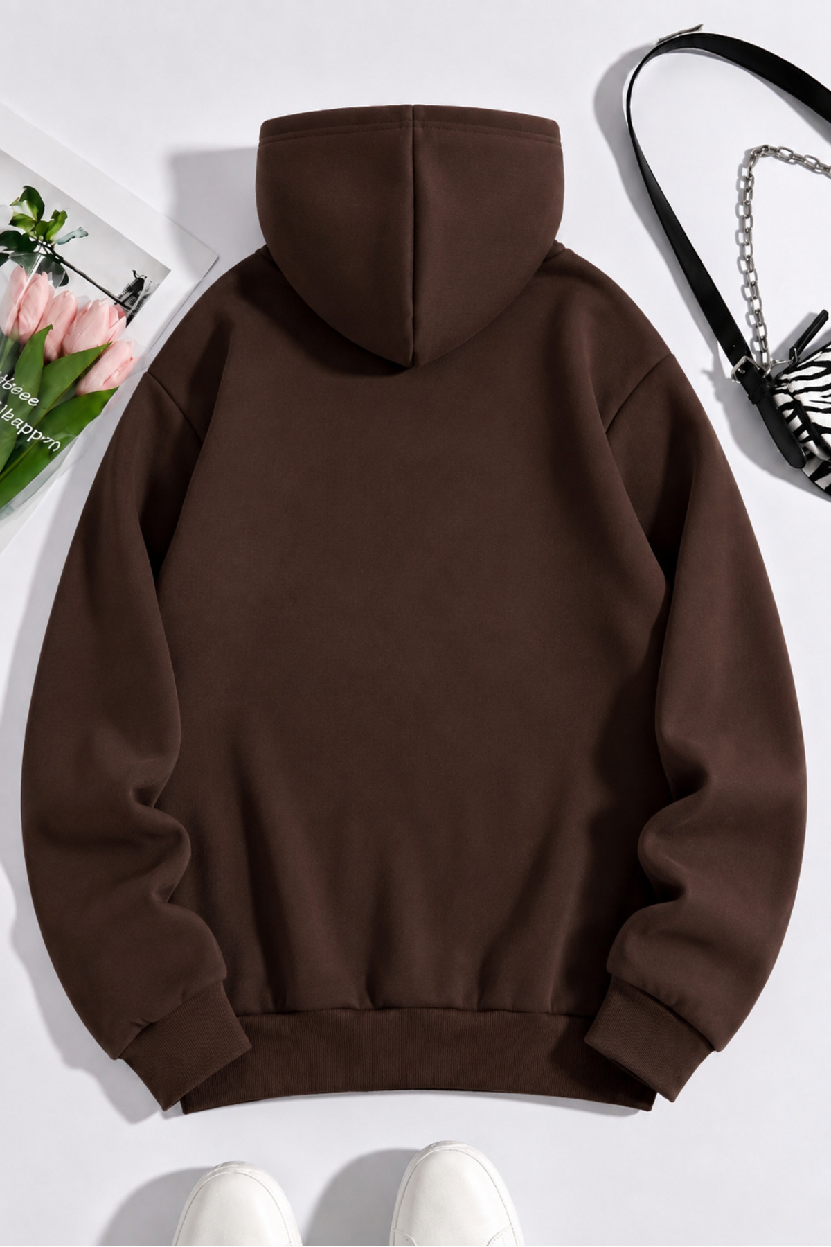 Kahve Düz Kapüşonlu Oversize Sweatshirt — قهوه‌ای SNT-DÜZ-MAVİ — تصویر 2 از 3