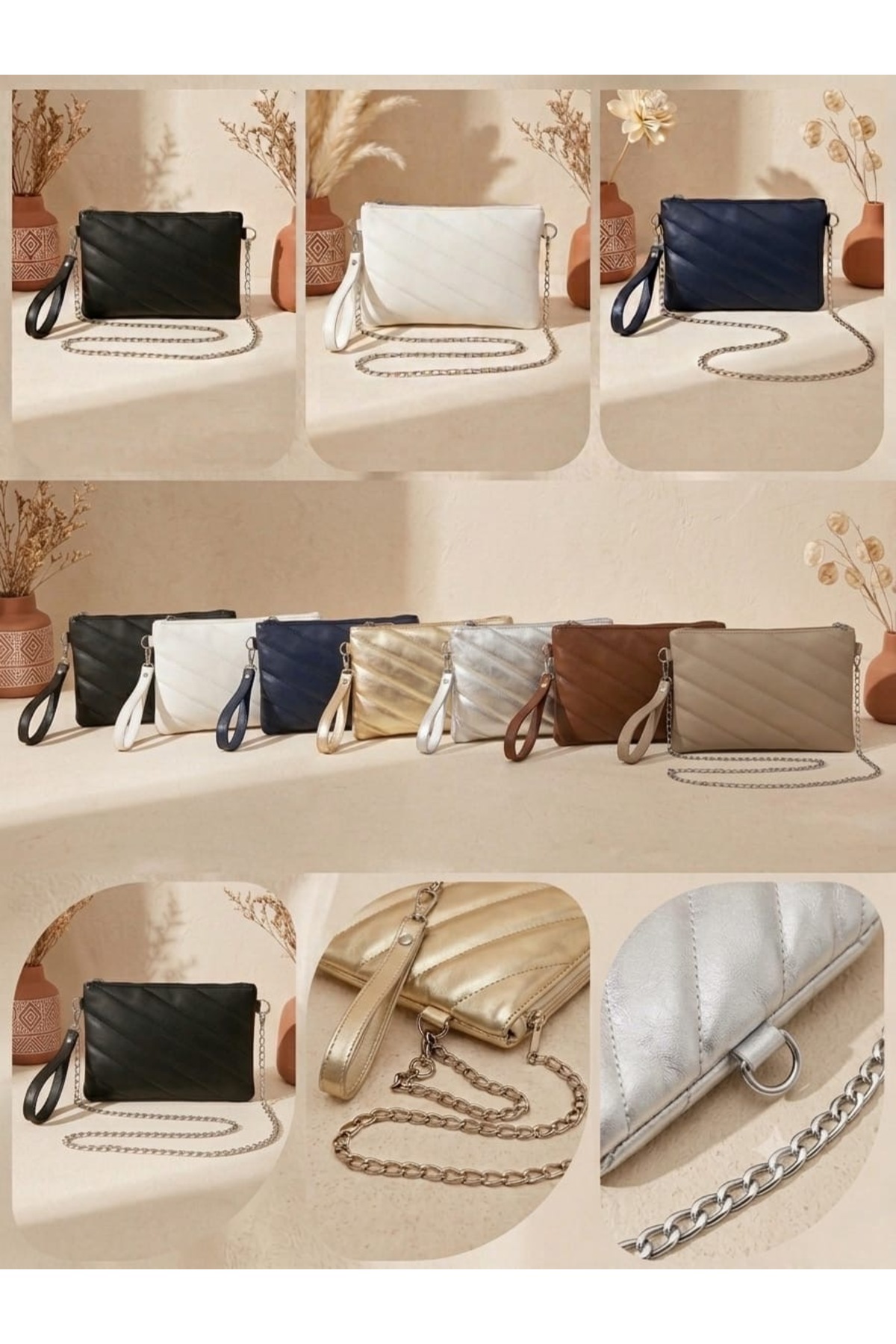 Genel Markalar Nakışlı zincirli portföy & clutch çantası görsel 2