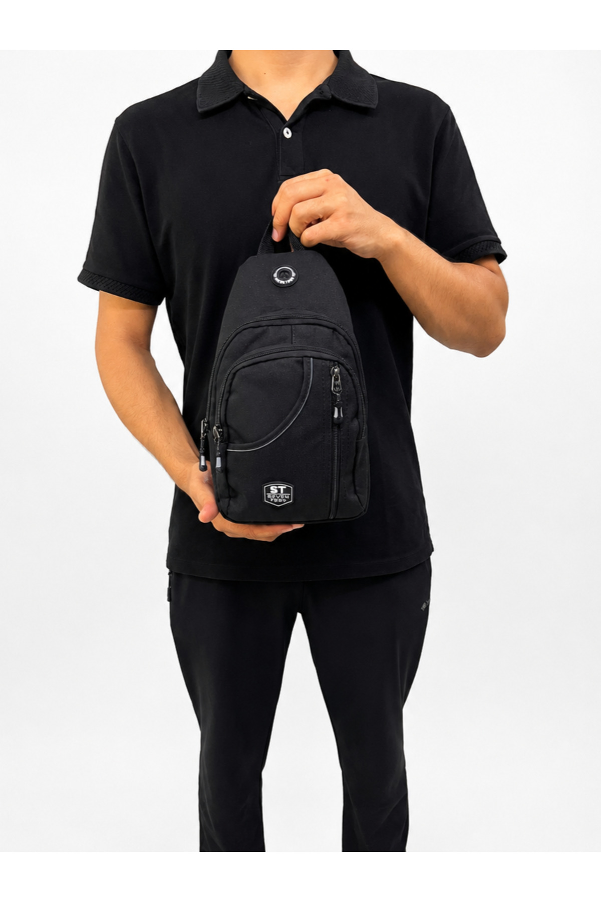 SEVENTEEN Unisex Spor Çok Bölmeli Çapraz Askılı Body Bag SİYAH-GRİ görsel 5