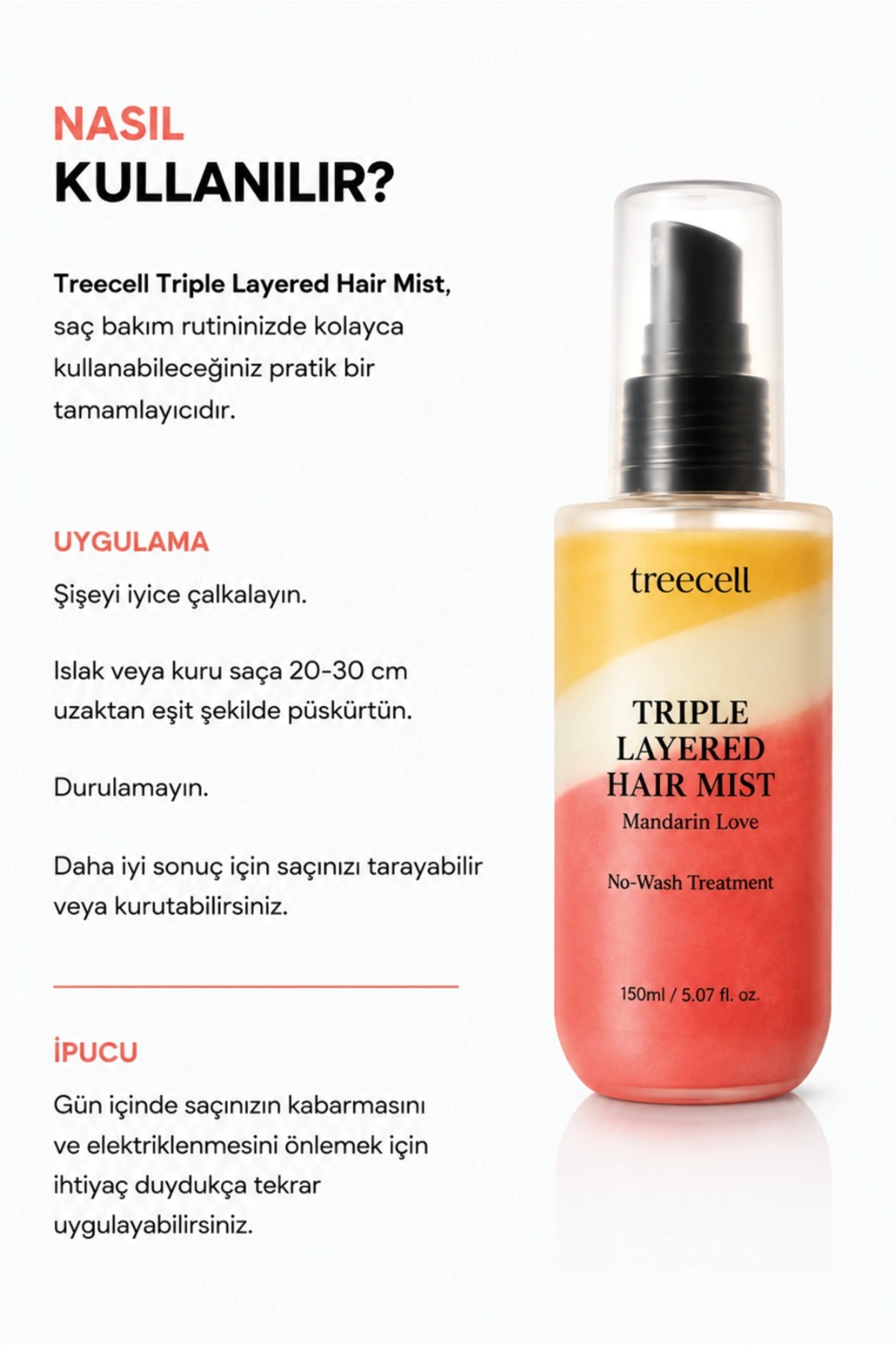 Triple Layered Hair Mist – Durulanmayan Saç Bakım Spreyi (Mandalina Aşkı) 150 ml / 5.07 fl. oz. — Mist150 — تصویر 5 از 6