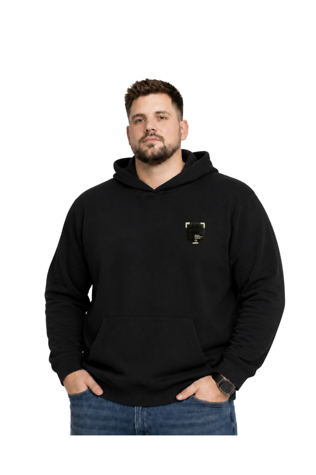 BattalModa Erkek Büyük Beden Siyah İki İplik Pursuit Sweatshirt 3XL-4XL-5XL-6XL