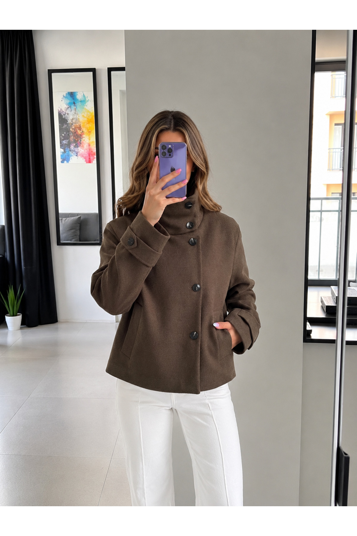Ekim Store Dik Yaka Düğmeli Kaşe Ceket görsel 4