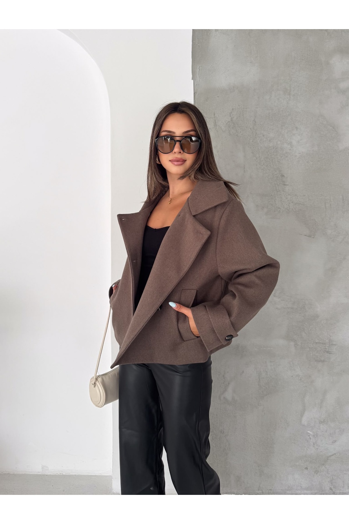 Ekim Store Dik Yakalı Düğmeli Kaşe Ceket görsel 5