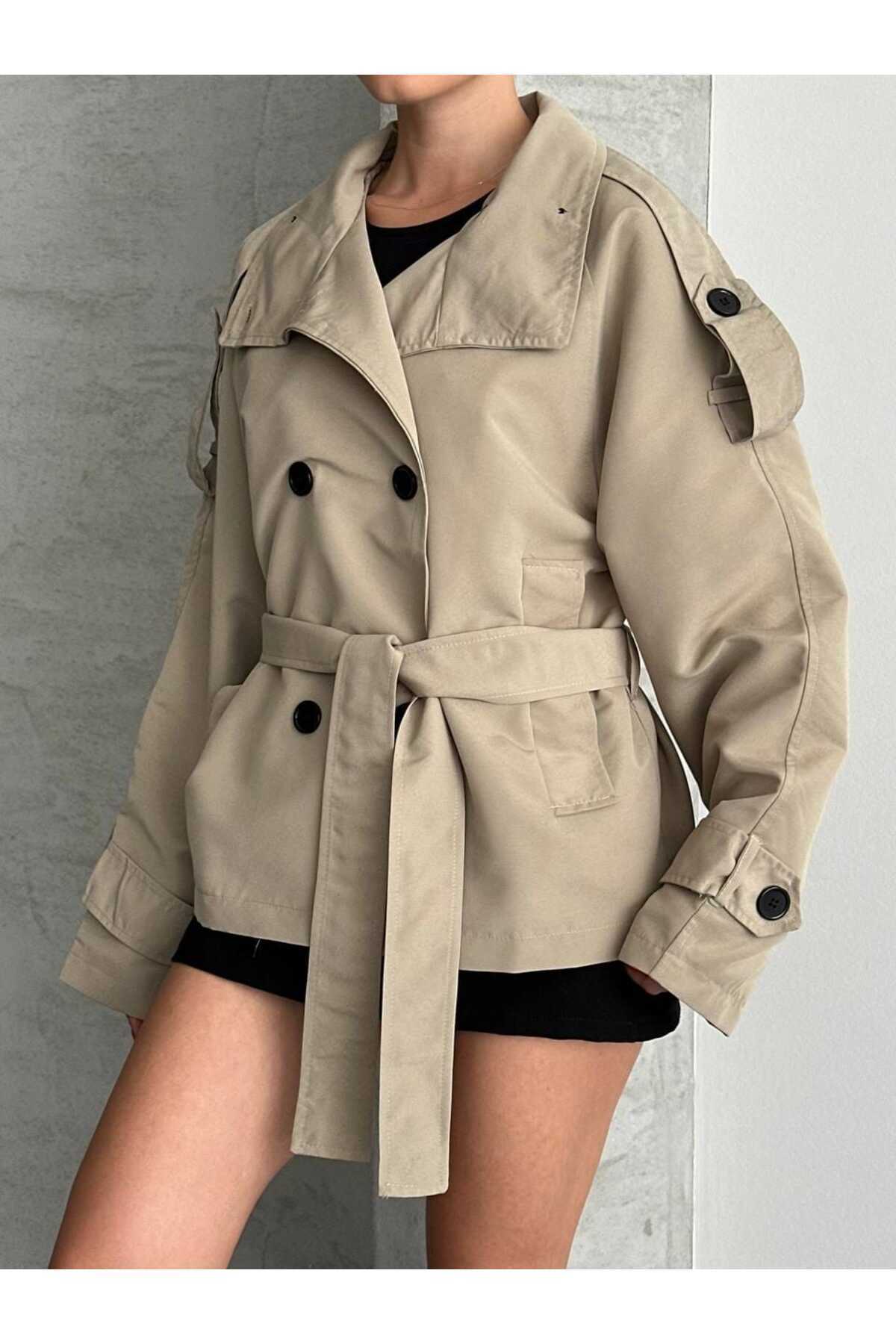 MEECY Kadın Oversize Muadil Su İtici Trençkot