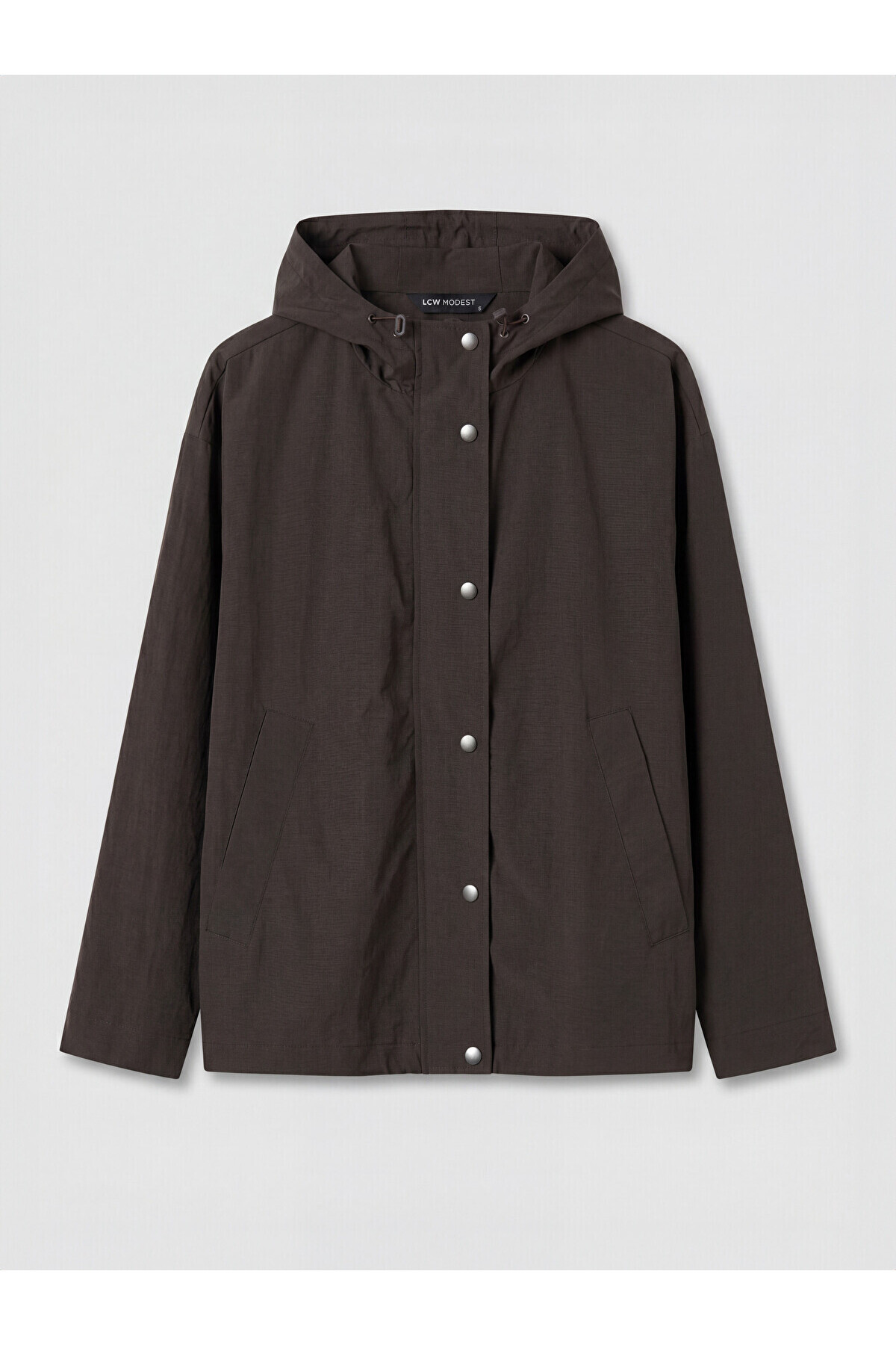 LC Waikiki LCW Modest Kahverengi Kapüşonlu Oversize Kadın Yağmurluk görsel 5