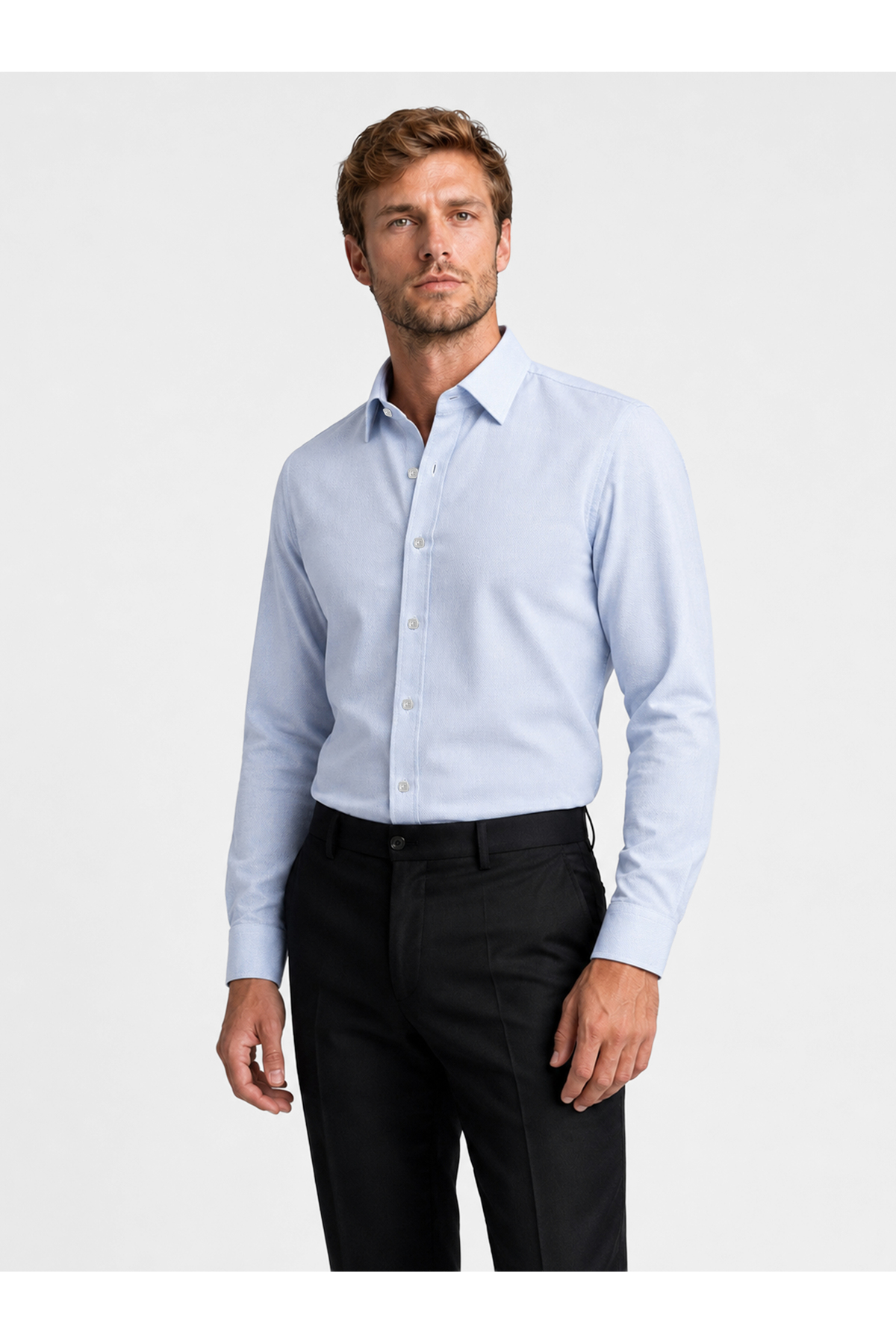 Buz Mavi Kare Düğmeli Slimfit Erkek Gömlek — رنگارنگ 0466 — تصویر 6 از 6