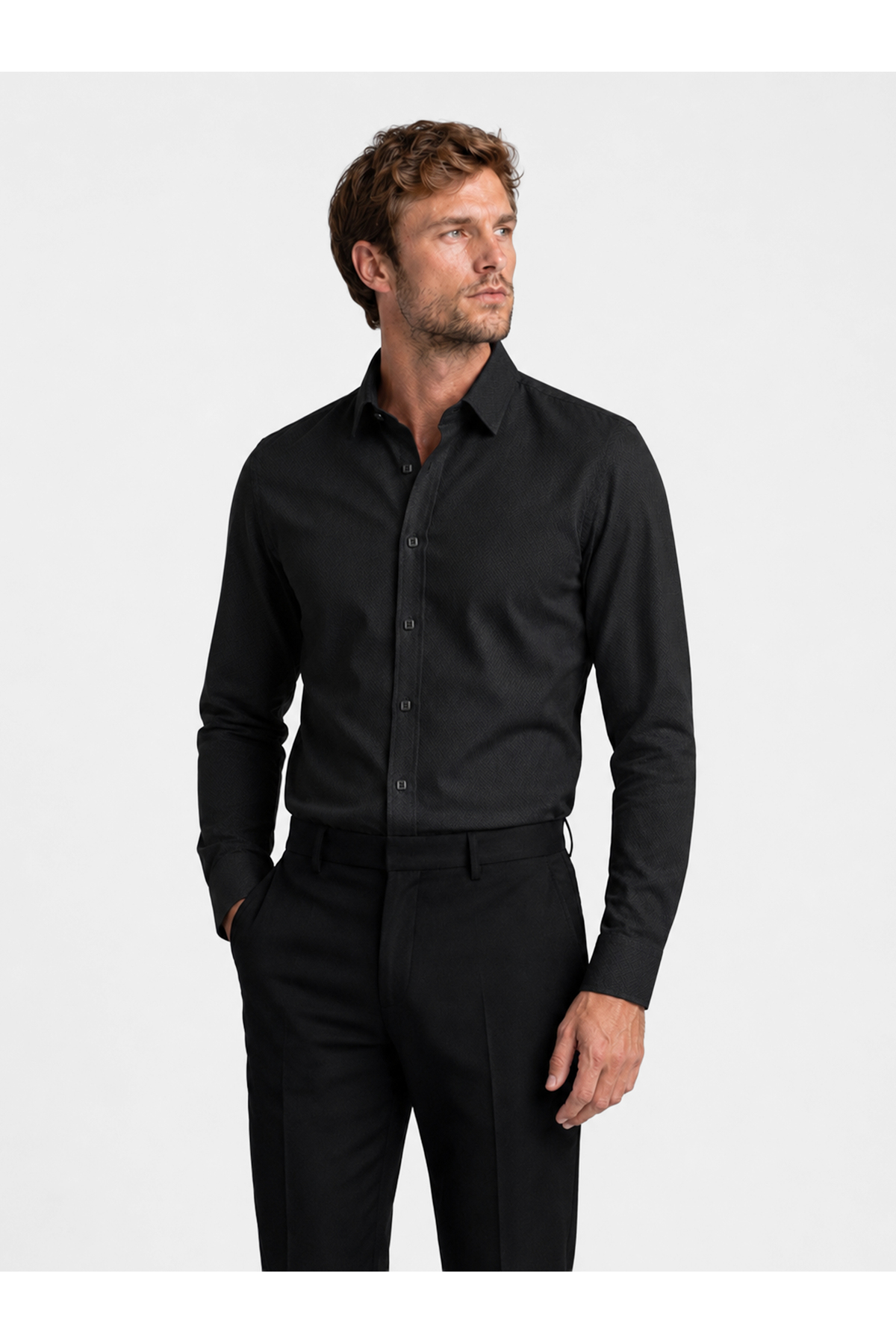 پیراهن مردانه Slimfit دکمه دار مشکی — مشکی 0466 — تصویر 2 از 6