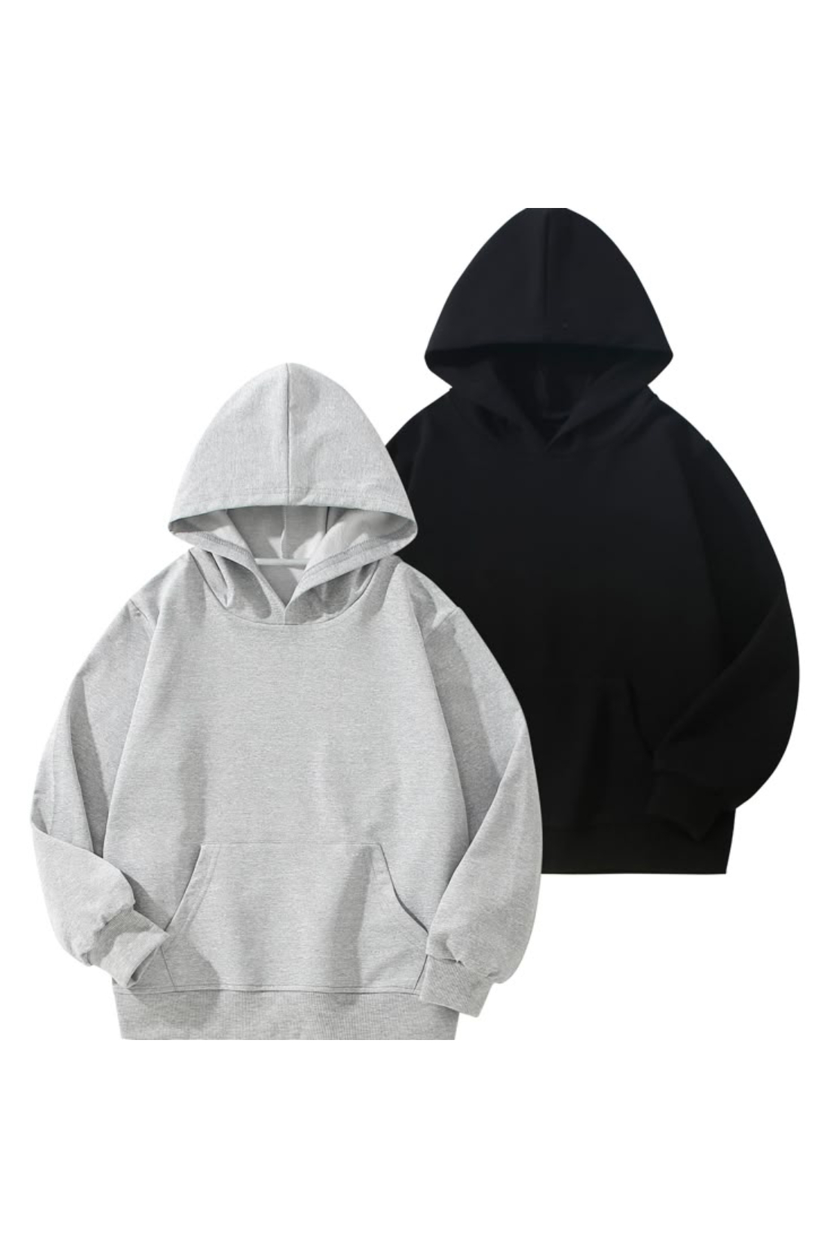 Rokeby Unisex 2'Li Siyah ve Gri Kanguru Cepli Kapüşonlu Basic Düz Sweatshirt Set Hoodie