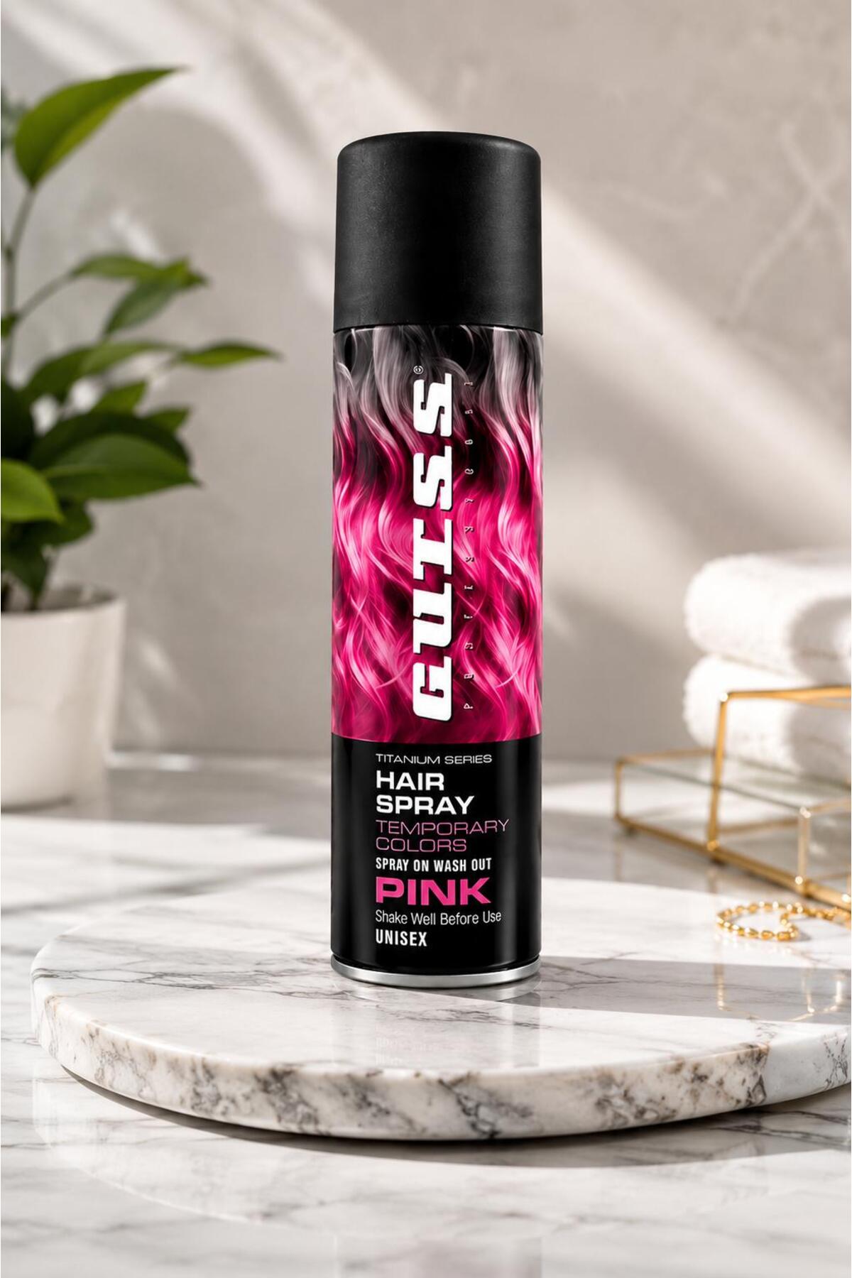 Gutss Pembe Renkli Saç Spreyi – Geçici Saç Boyası, Yıkanabilir Pink Hair Spray 150 ml — ngt003