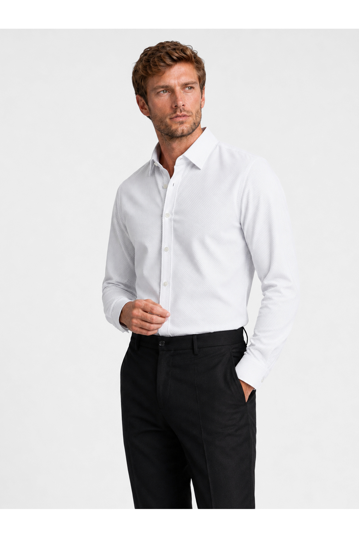 Etikmen Beyaz Kare Düğmeli Slimfit Erkek Gömlek görsel 4