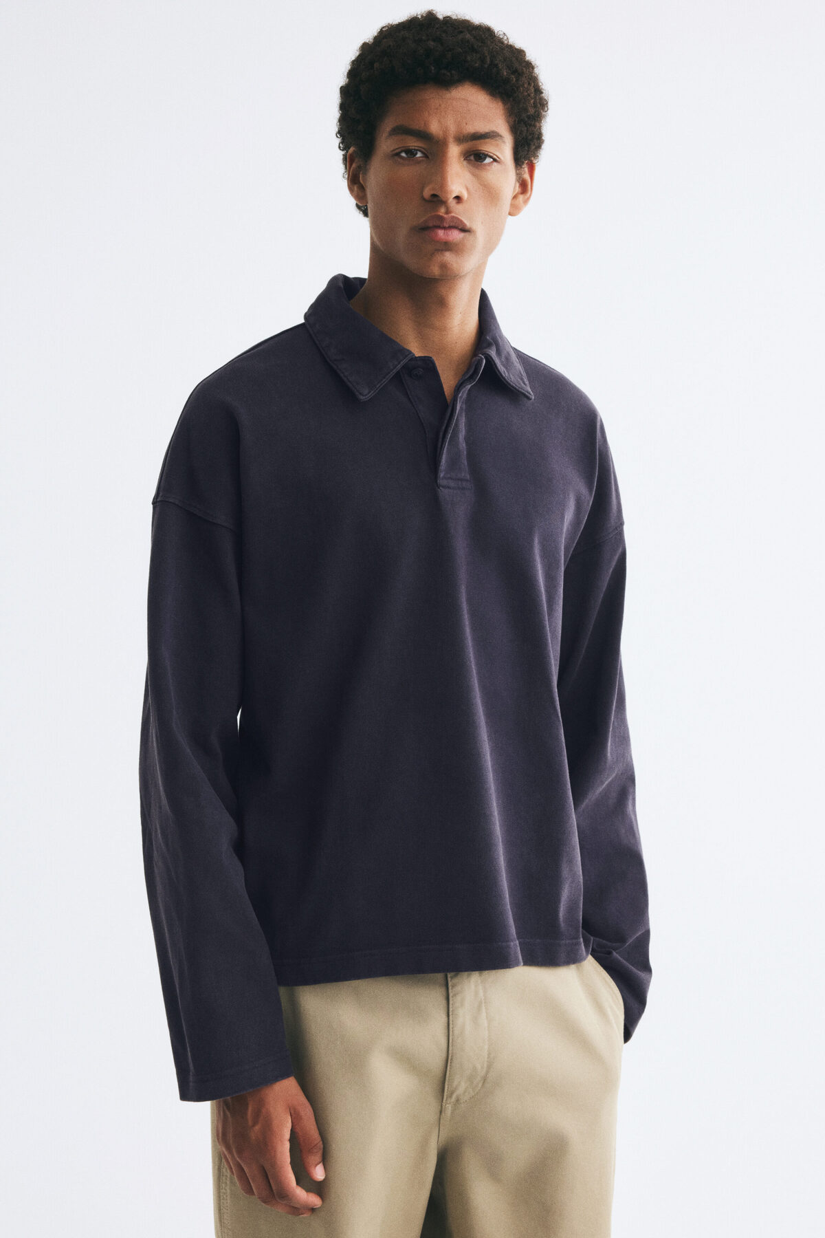 تاپ پولو آستین بلند سایز بزرگ اچ اند ام پولوشرت H&M