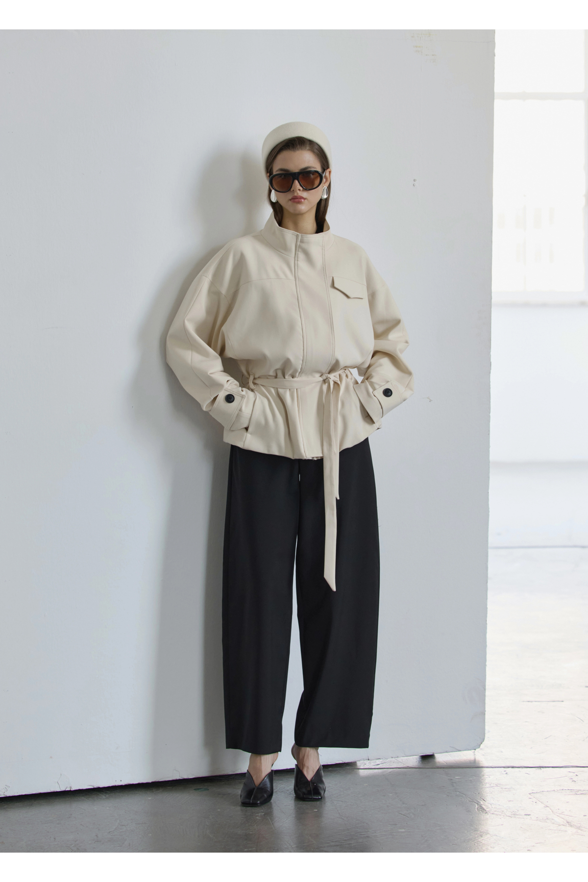 MODA AKSA 2119 Selection Bel Kemerli Ceket Vanilya görsel 5