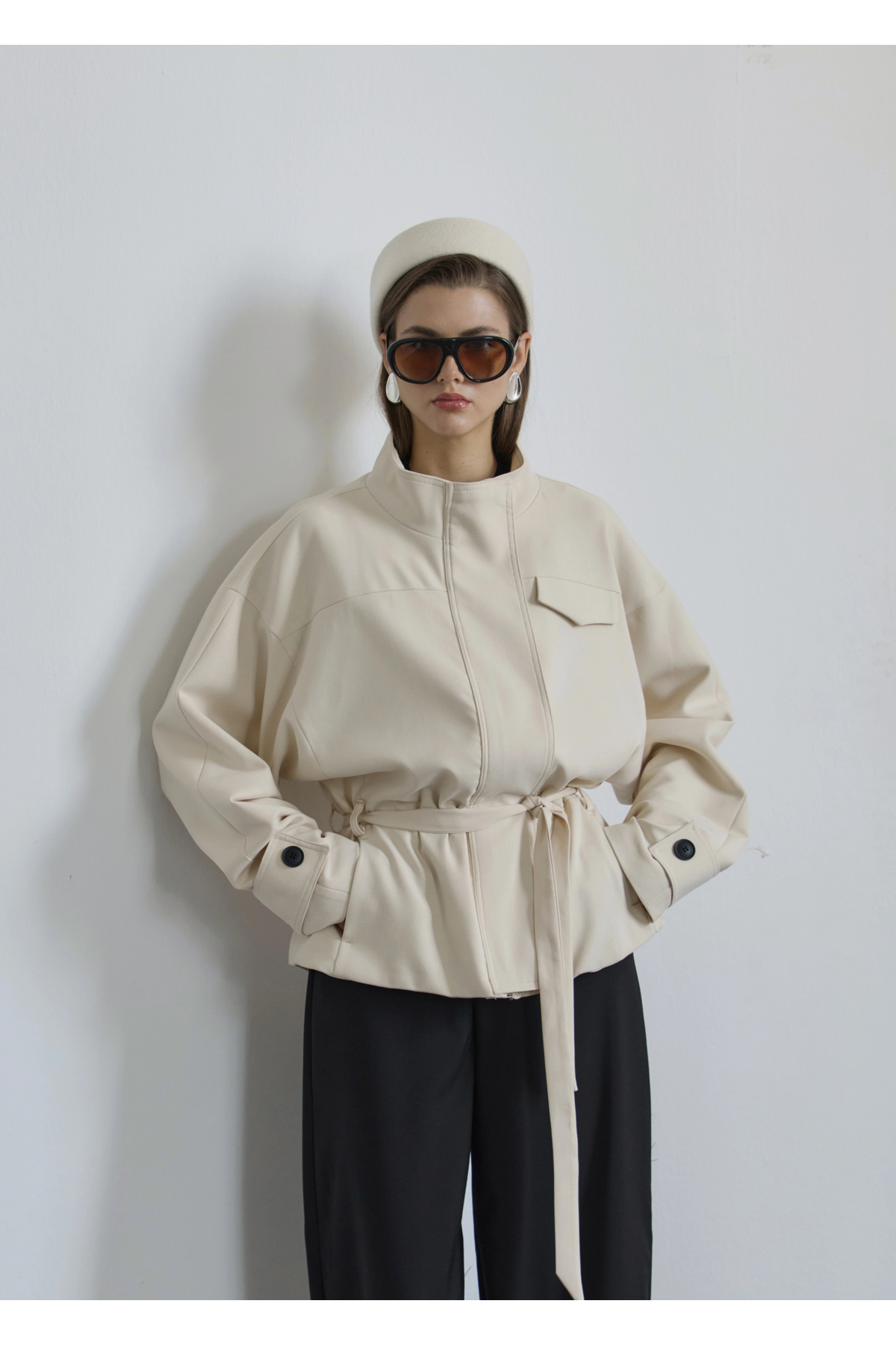 MODA AKSA 2119 Selection Bel Kemerli Ceket Vanilya görsel 6