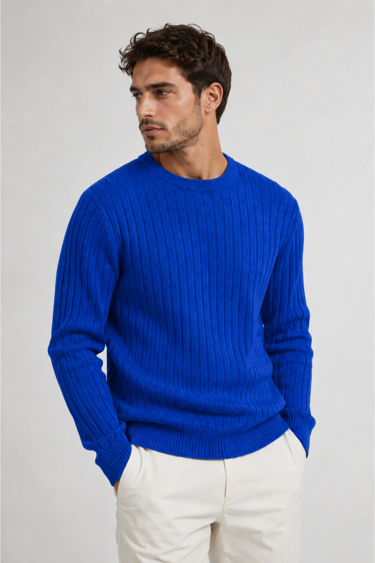 Erkek 3 Adet Premium Fitilli Triko Kazak + 100 ml Parfüm Bisiklet Yaka Slim Fit Kışlık Set