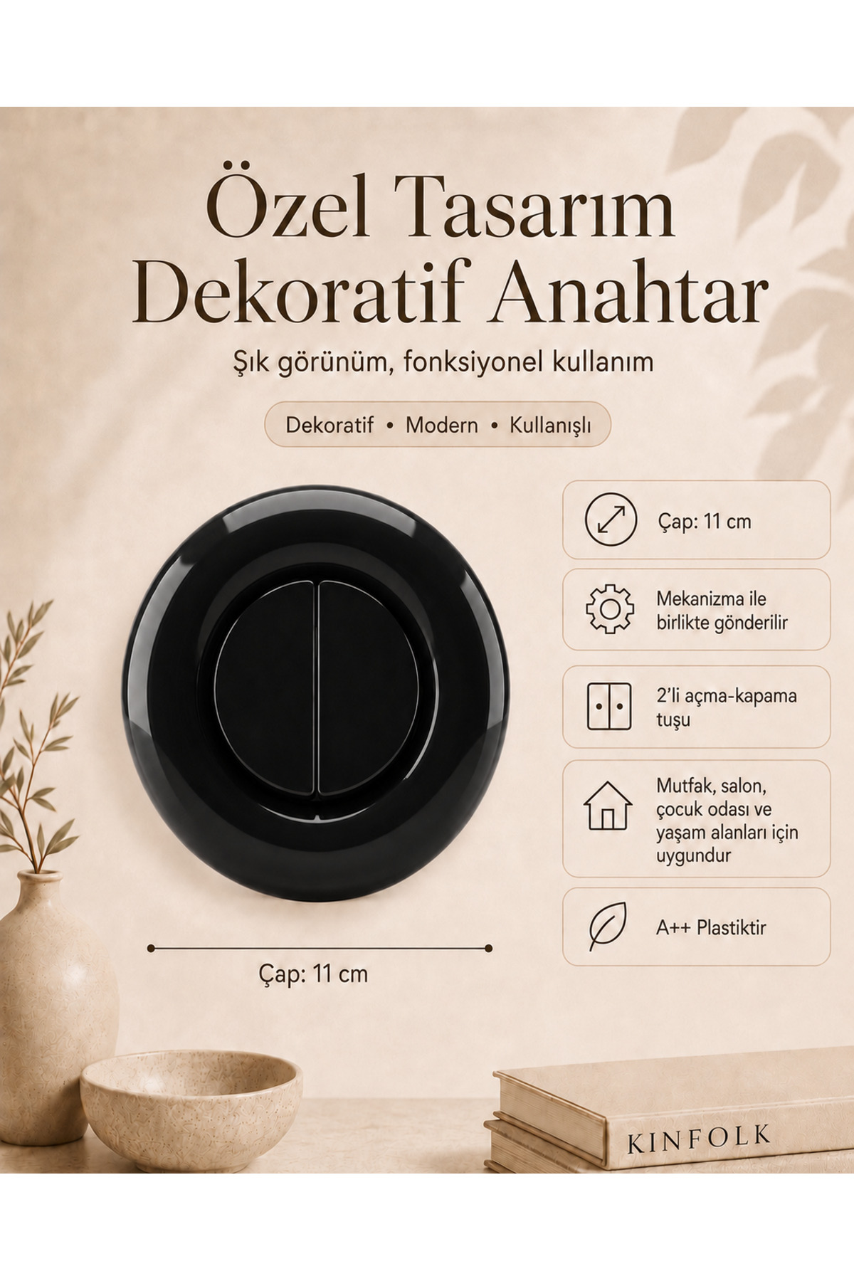 Özel Tasarım Bubble Serisi Siyah Dekoratif Komütatör Anahtar A Kalite Plastik (Mekanizma Dahildir)