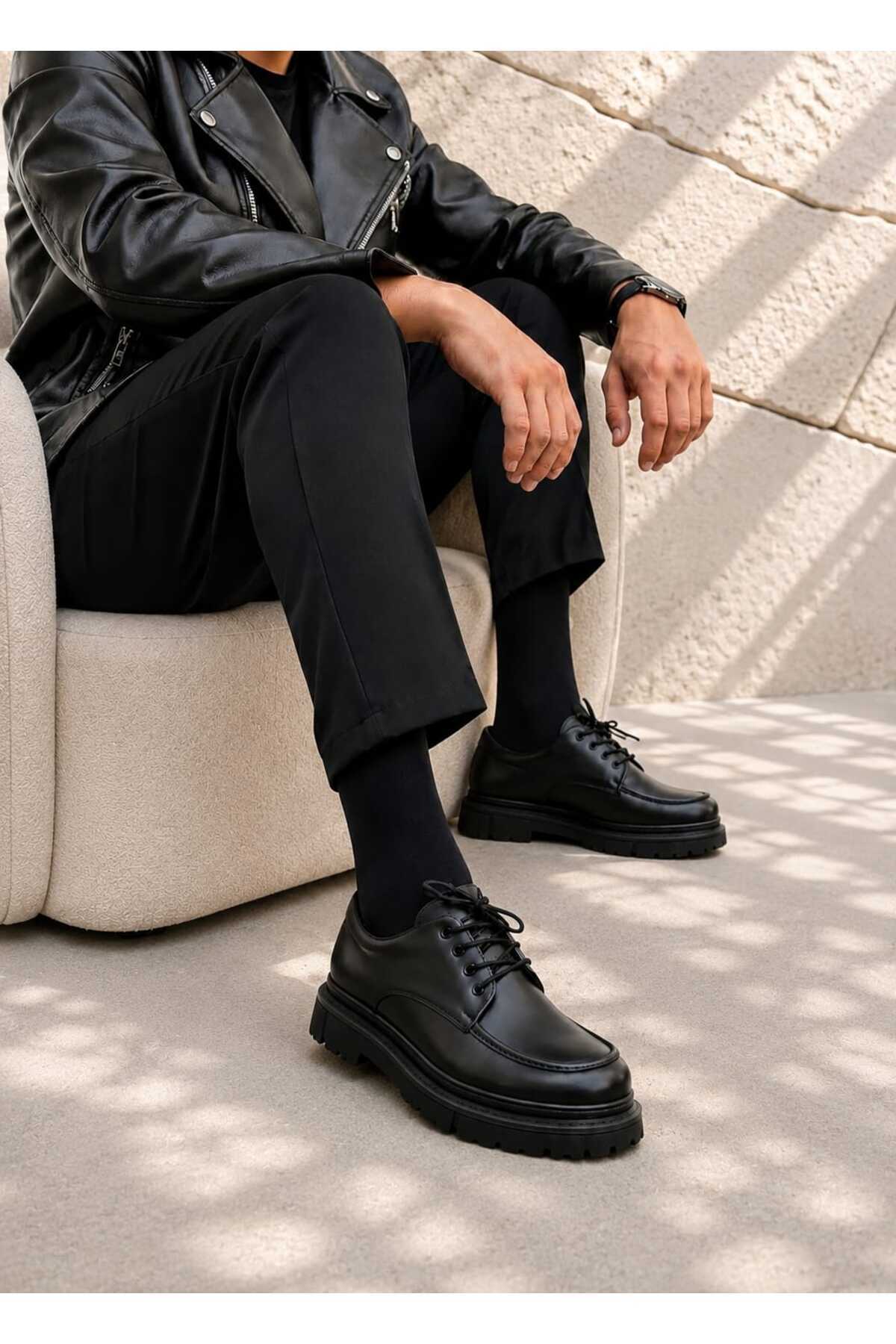 Mhoda Shoes Premium Bağlamalı Makosen Ayakkabı Siyah görsel 2