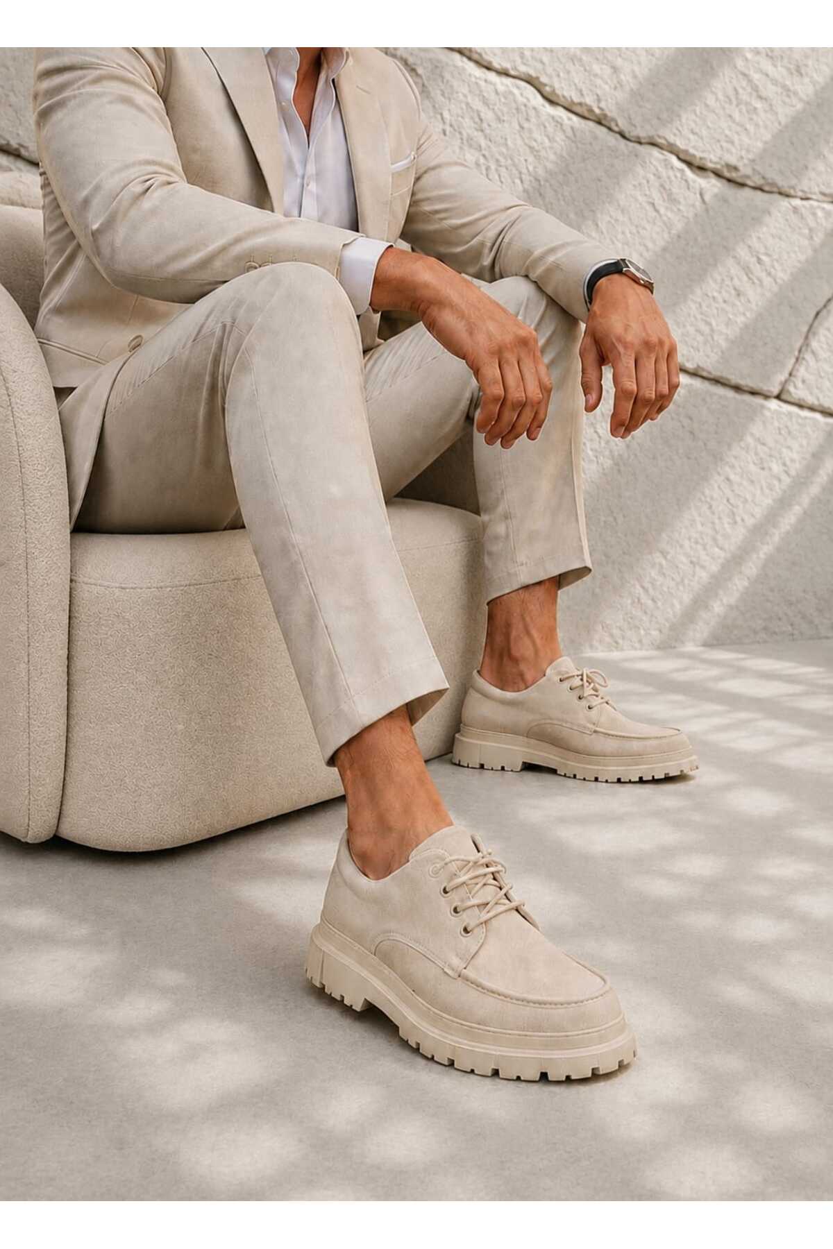 Mhoda Shoes Premium Bağlamalı Makosen Ayakkabı Bej görsel 3