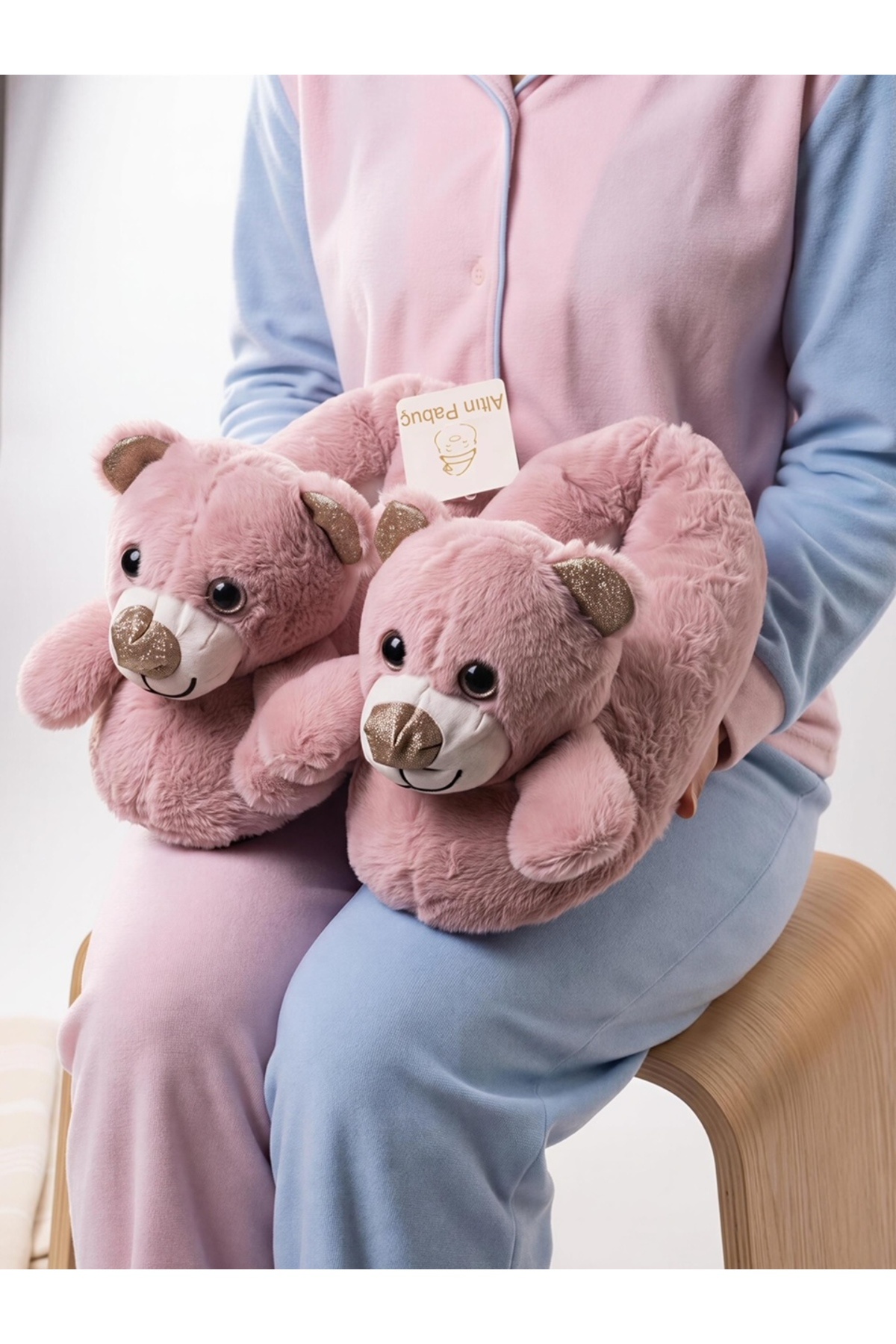 Altın Pabuç Kadın Hayvanlı Panduf Sıcak Tutan Peluşlu Rahat Yumuşak Kışlık Ayıcıklı Ev Terliği Pandifi ve Botu görsel 7