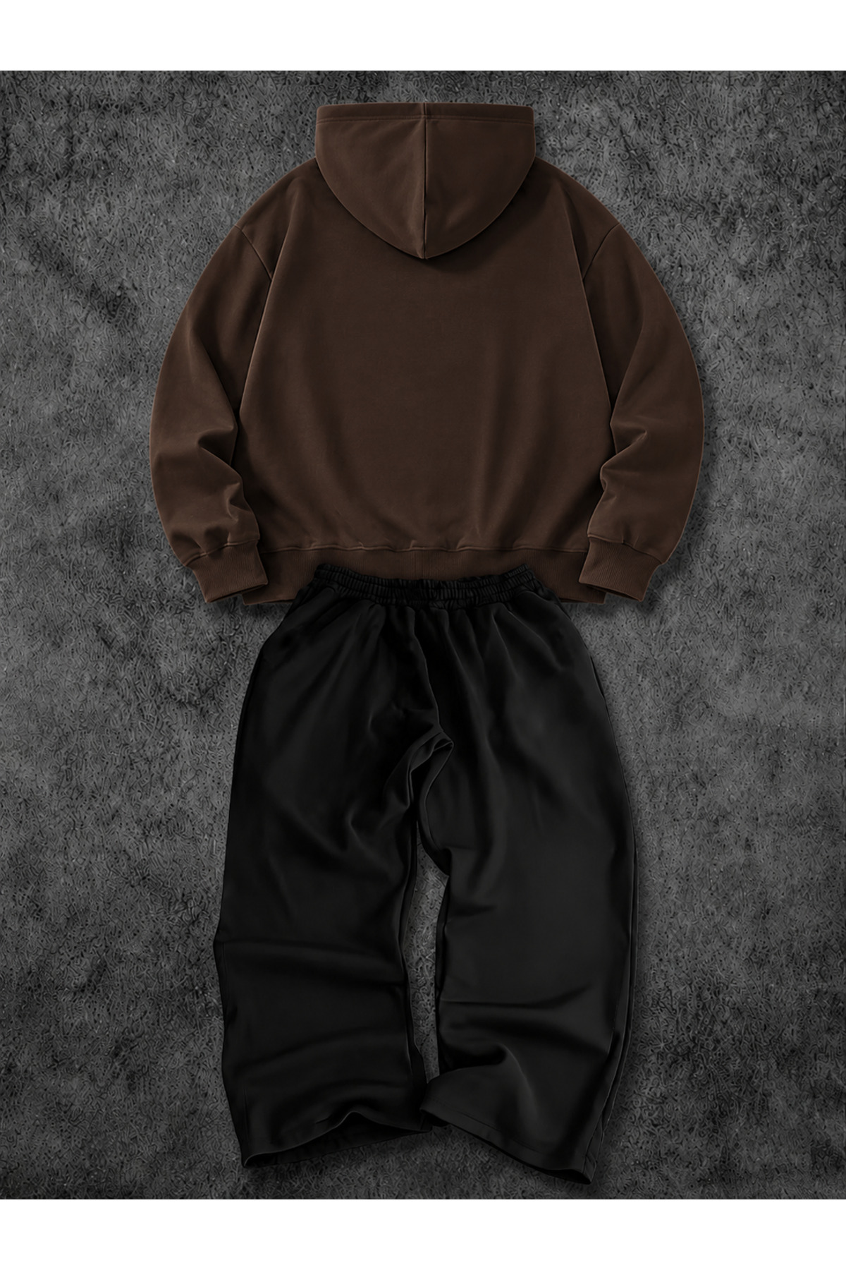 Unisex Kadın Erkek Punch Baskılı Oversize 3 İplik Kapüşonlu Sweatshirt ve Baggy Eşofman Altı — قهوه‌ای macklinepunchbgy — تصویر 2 از 2