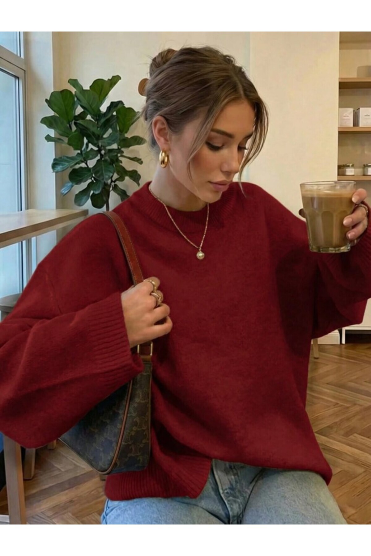 TUMA Kadın Bisiklet Yaka Tereyağ Sarısı Oversize Triko Kazak Tuma1972 görsel 5