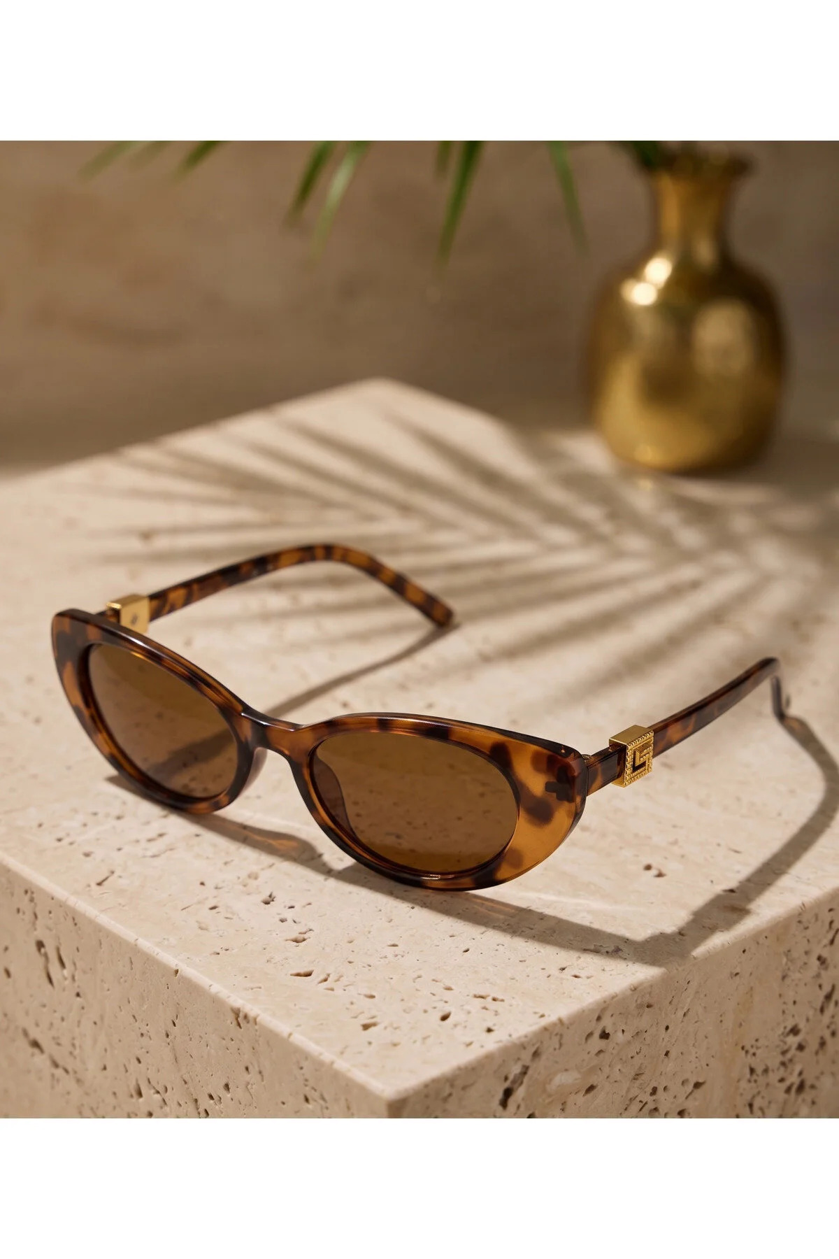 PROTCO Leopar Kahverengi Vintage Tarz Kadın Cat Eye Güneş Gözlüğü görsel 3