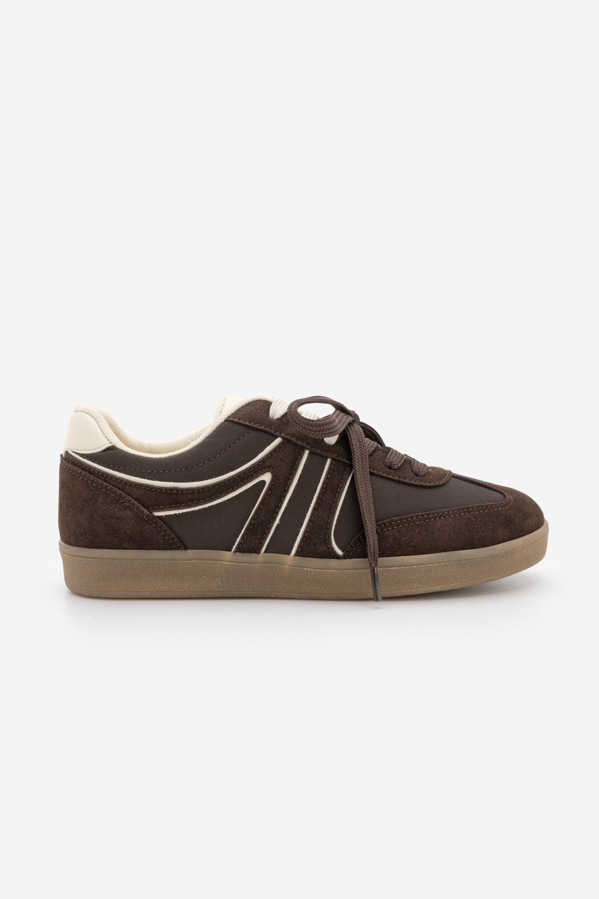 Marjin Kadın Sneaker Retro Çift Bağcıklı Spor Ayakkabı Forden Kahve Süet görsel 3