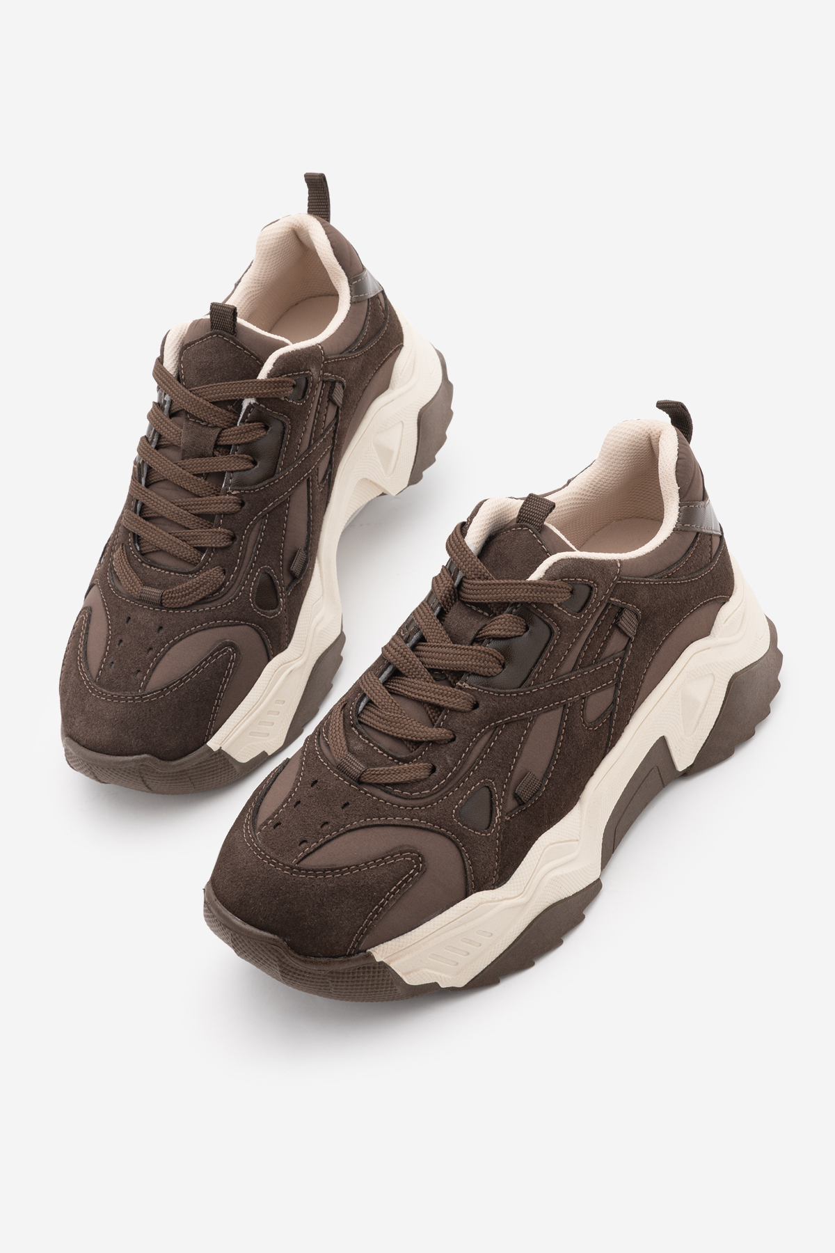 Marjin Kadın Sneaker Kalın Taban Bağcıklı Spor Ayakkabı Pizen Kahve